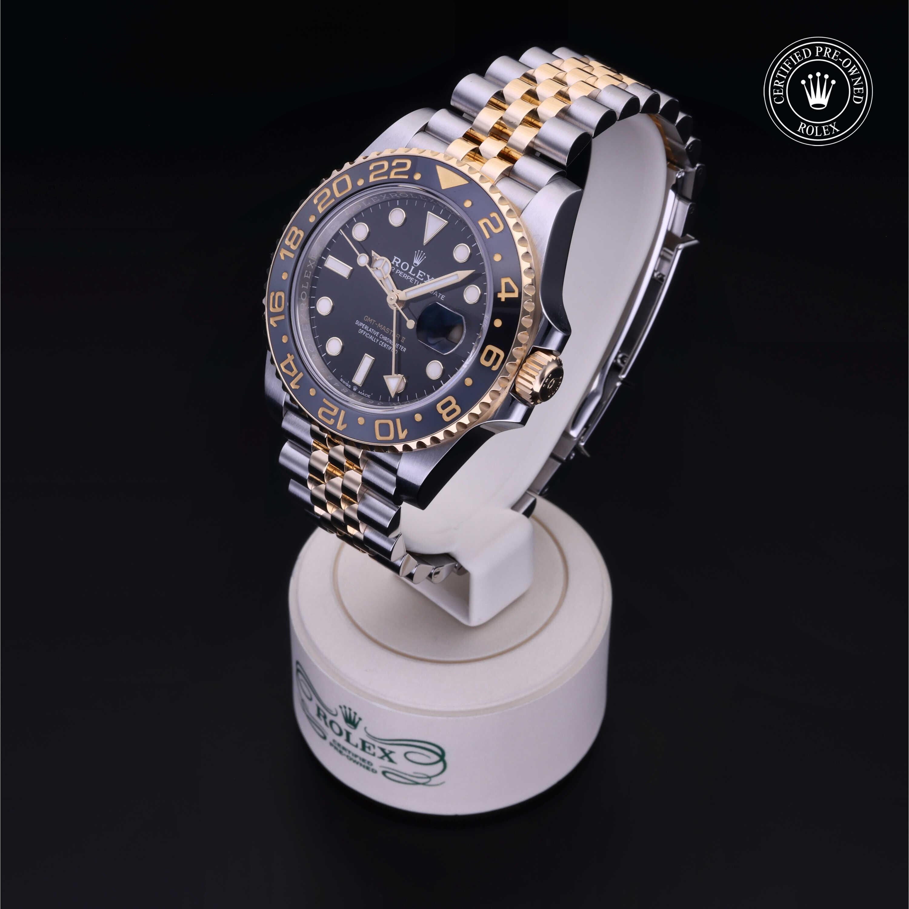 Rolex Certified Pre-owned GMT M126713GRNR-0001 front on black background