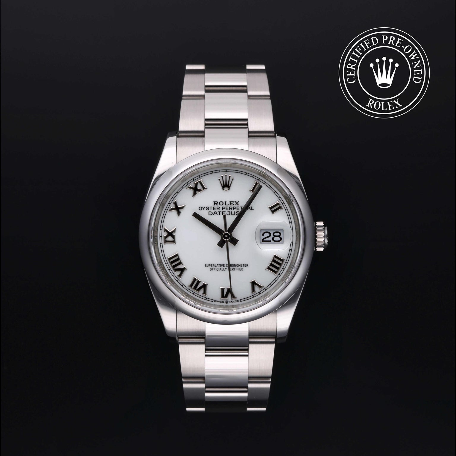 Rolex Certified Pre-owned Datejust M126200-0007 front on black background