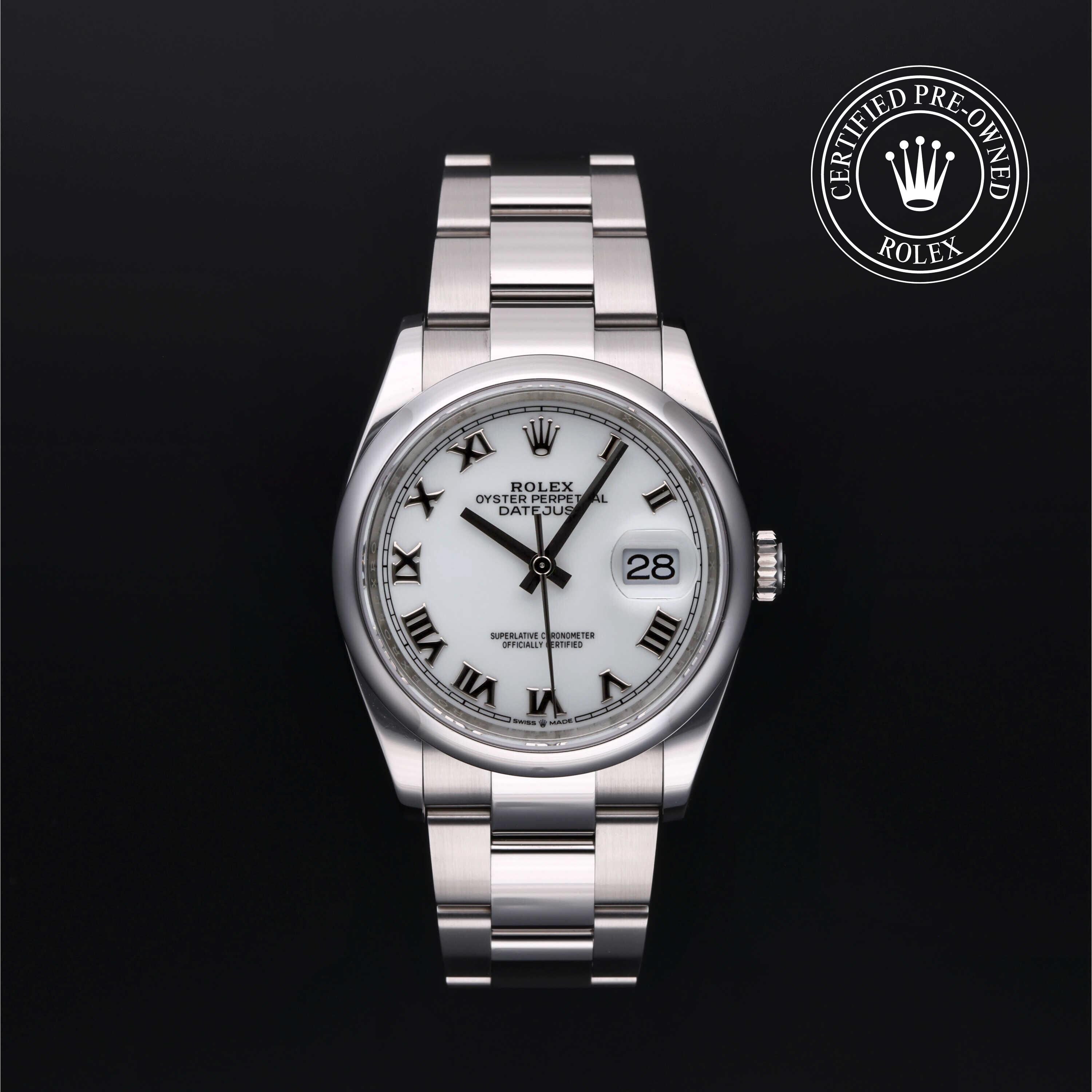 Rolex Certified Pre-owned Datejust M126200-0007 front on black background