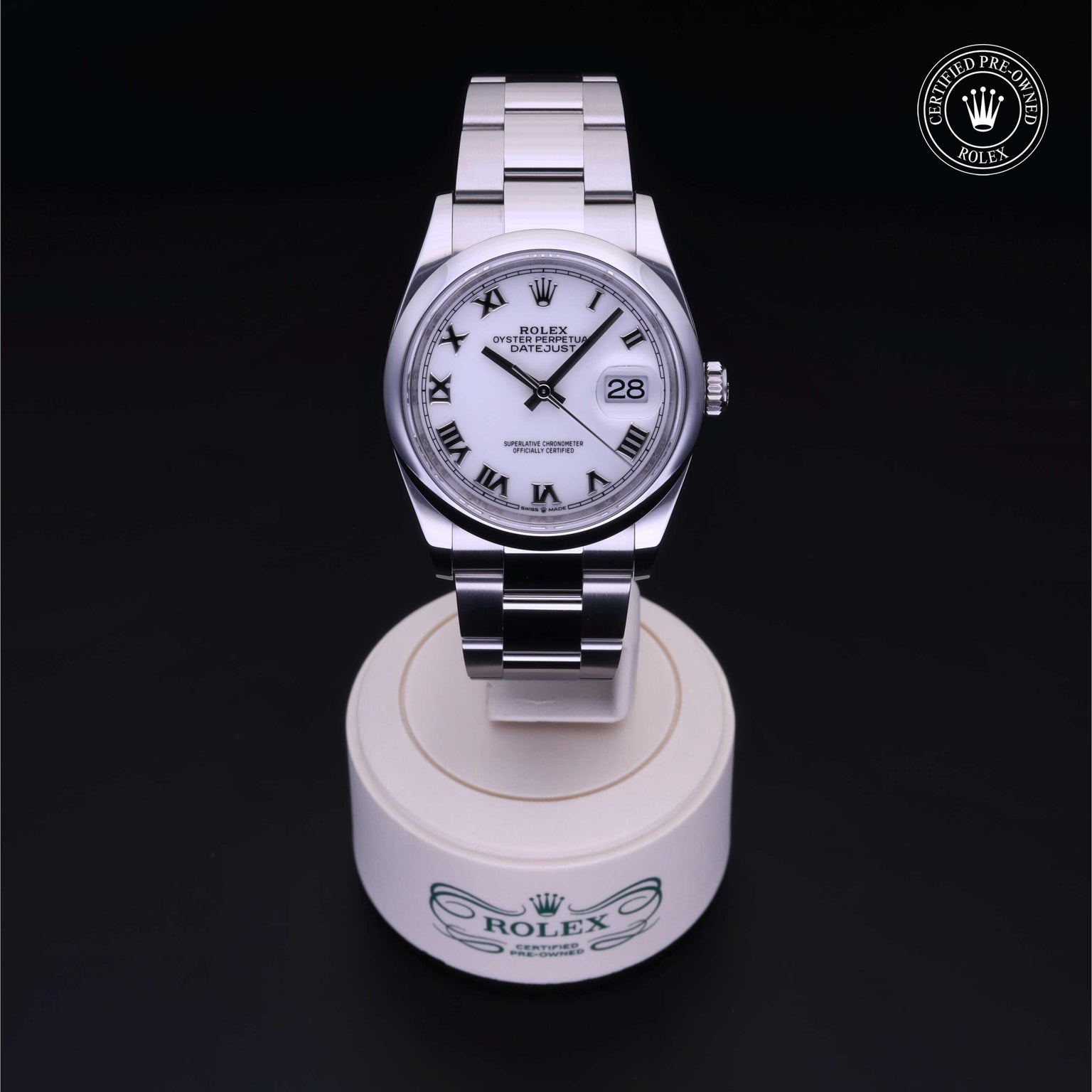 Rolex Certified Pre-owned Datejust M126200-0007 front on black background