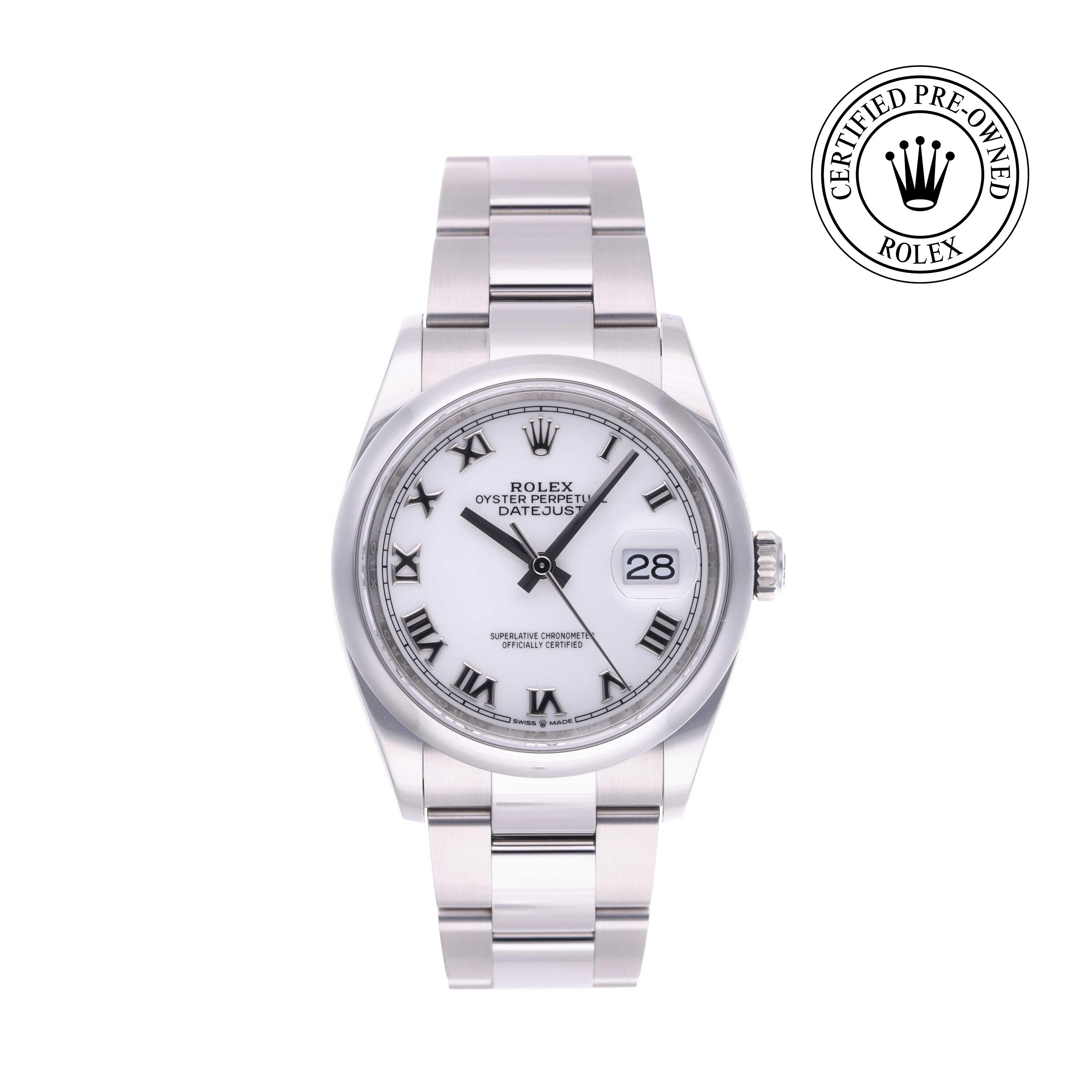 Rolex Certified Pre-owned Datejust M126200-0007 front on white background