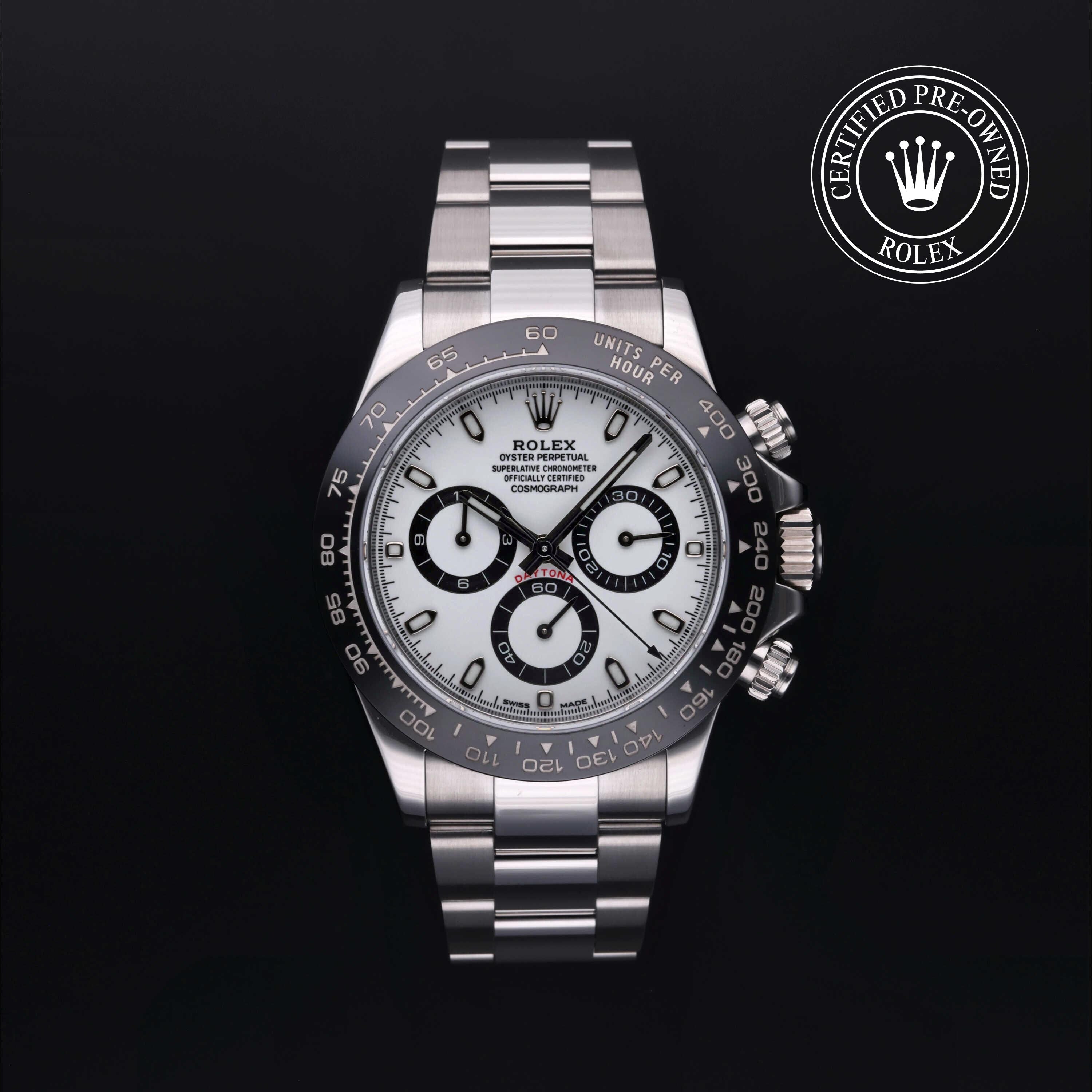 Rolex Certified Pre-owned Daytona M116500LN-0001 front on black background