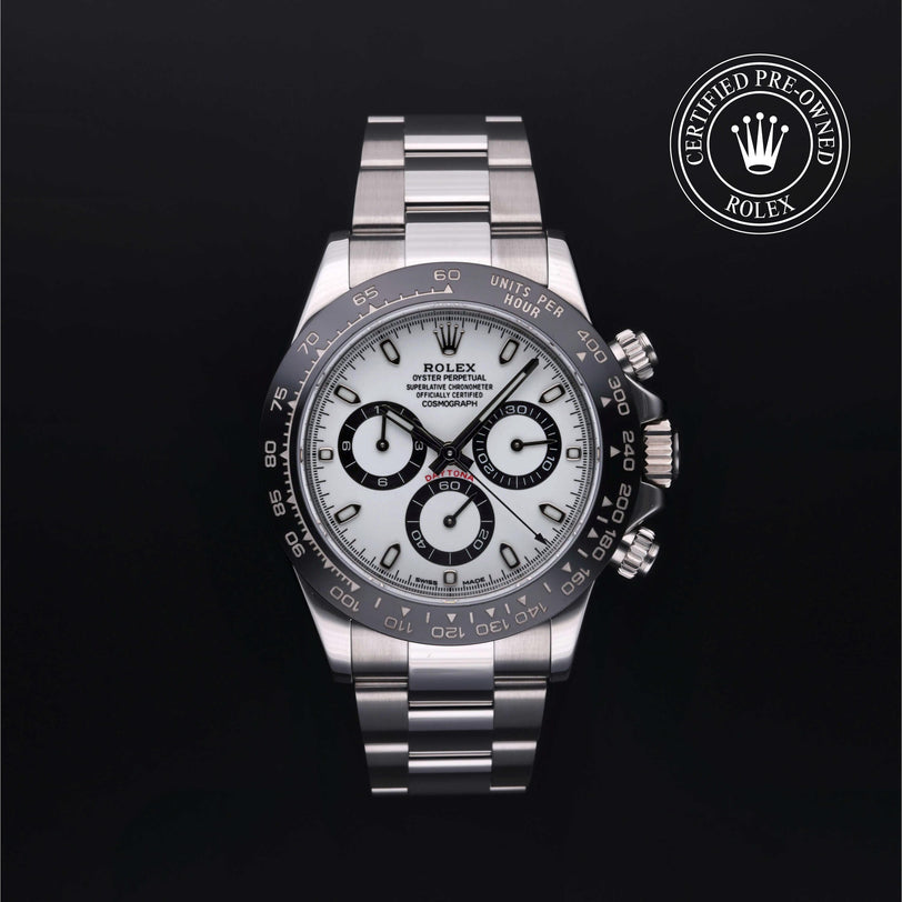 Rolex Certified Pre-owned Daytona M116500LN-0001 front on black background