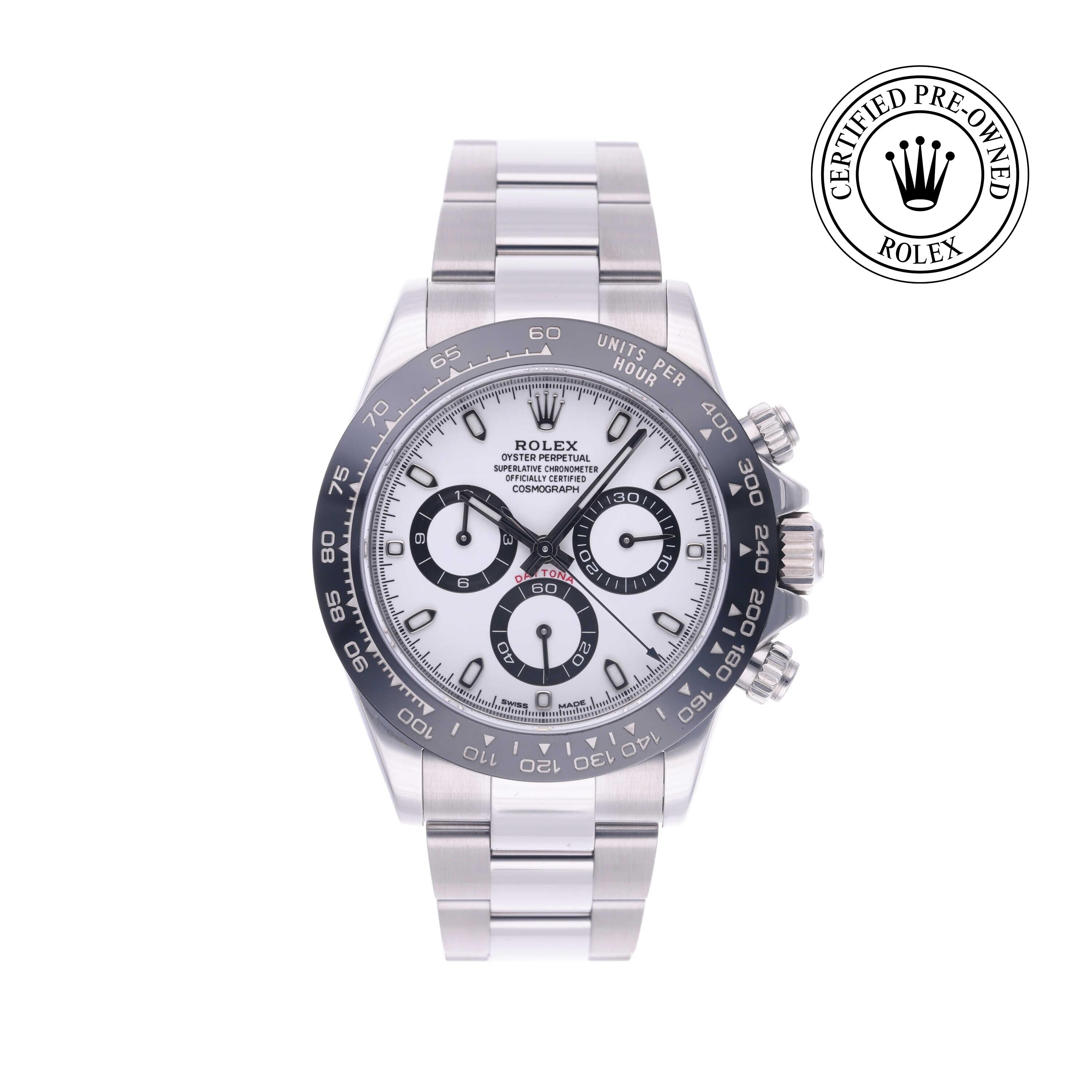 Rolex Certified Pre-owned Daytona M116500LN-0001 front on white background