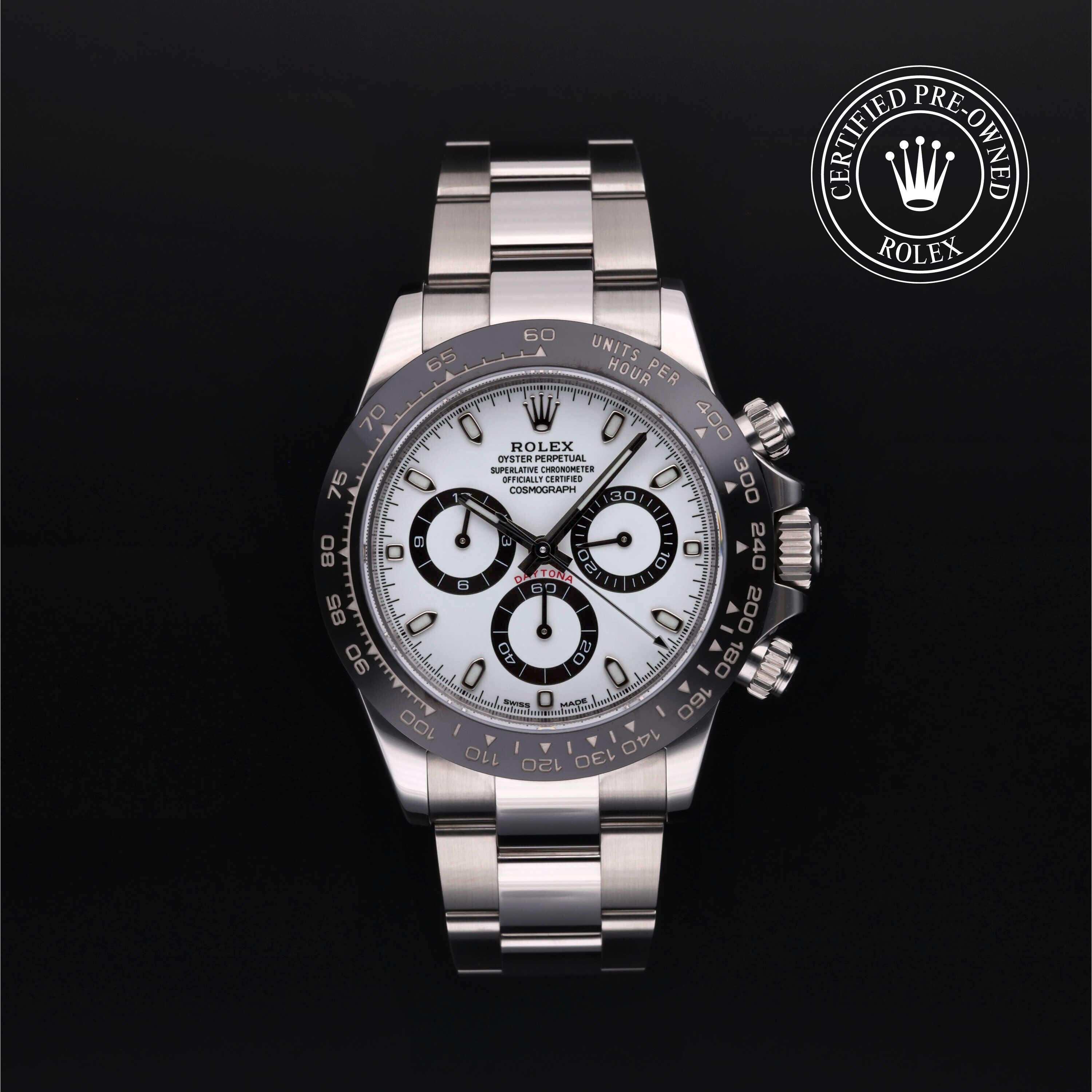 Rolex Certified Pre-owned Daytona M116500LN-0001 front on black background