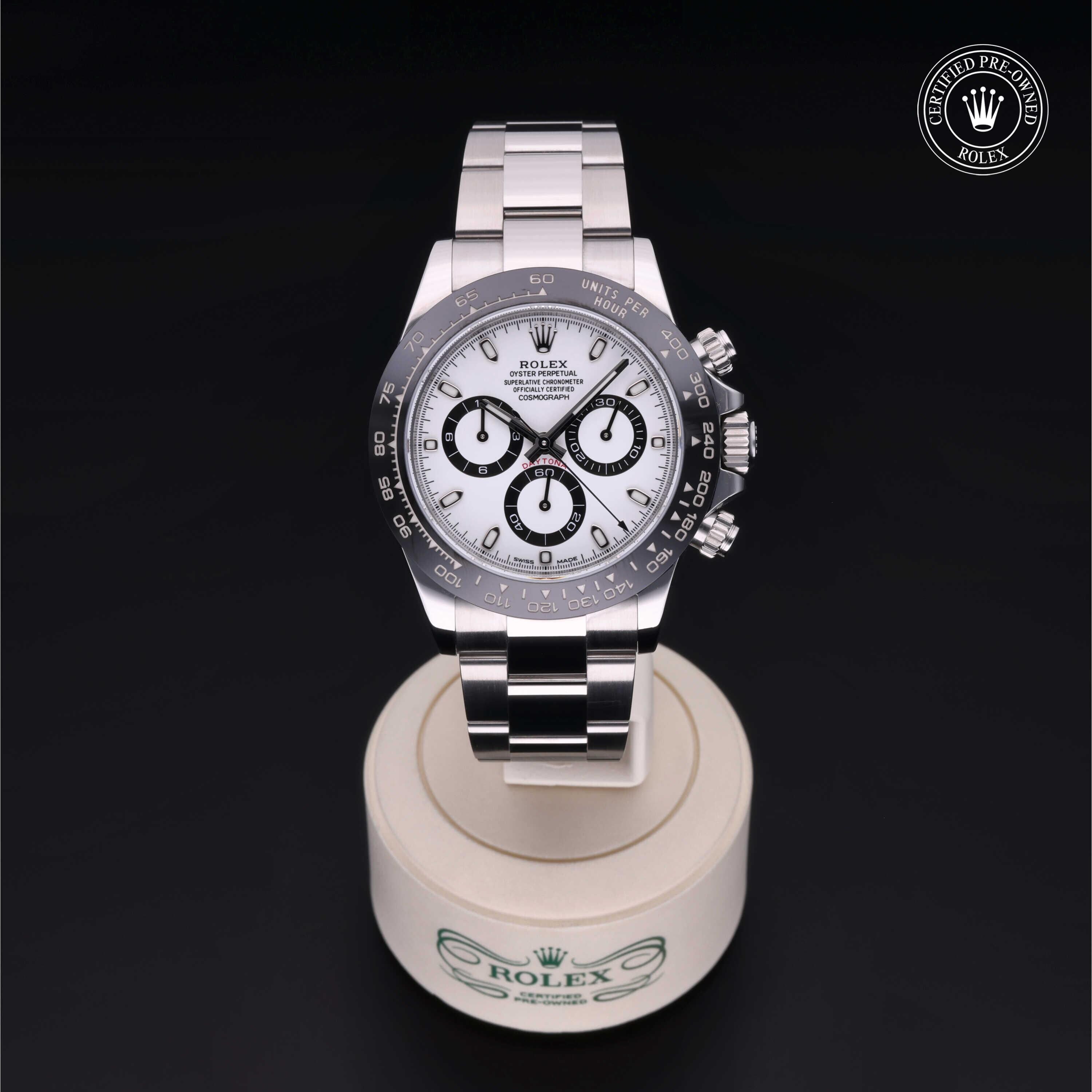 Rolex Certified Pre-owned Daytona M116500LN-0001 front on black background