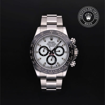Rolex Certified Pre-owned Daytona M116500LN-0001 front on black background