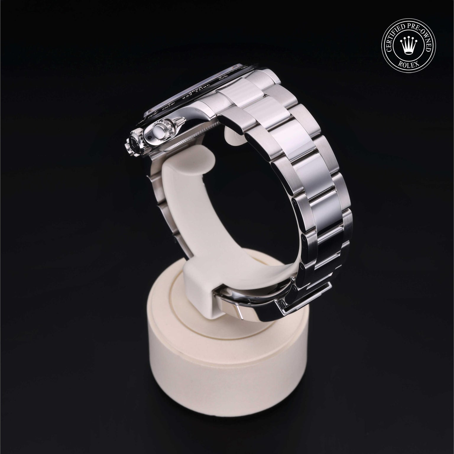 Rolex Certified Pre-owned Daytona M116500LN-0001 front on black background