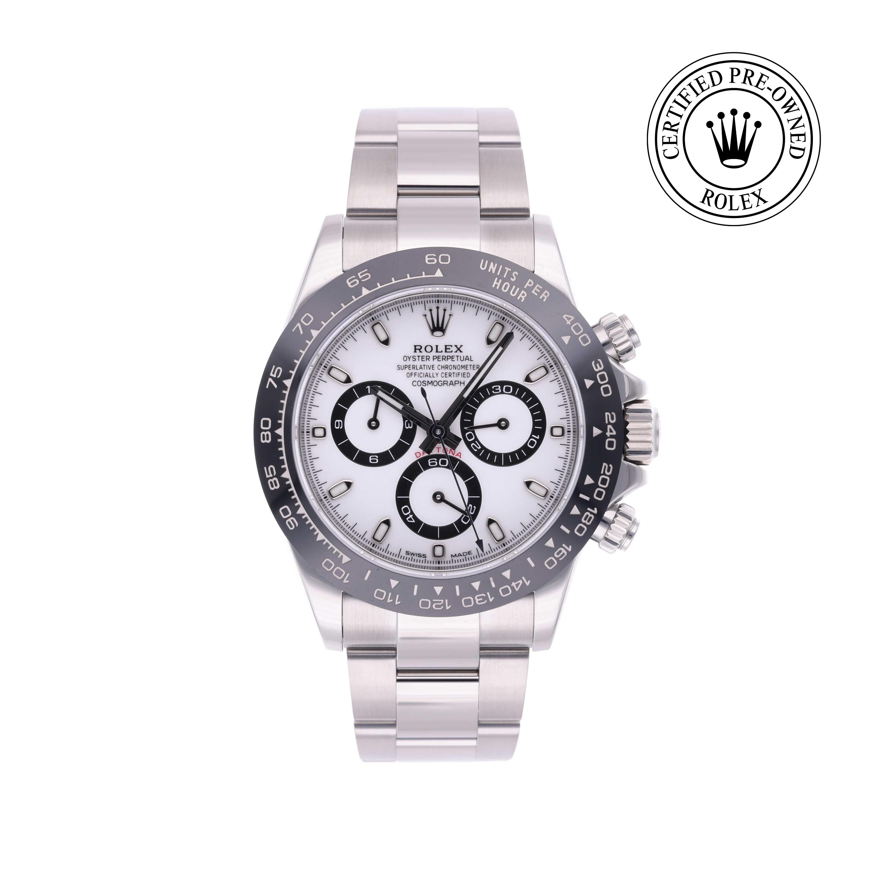 Rolex Certified Pre-owned Daytona M116500LN-0001 front on white background