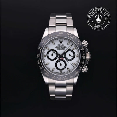 Rolex Certified Pre-owned Daytona M116500LN-0001 front on black background