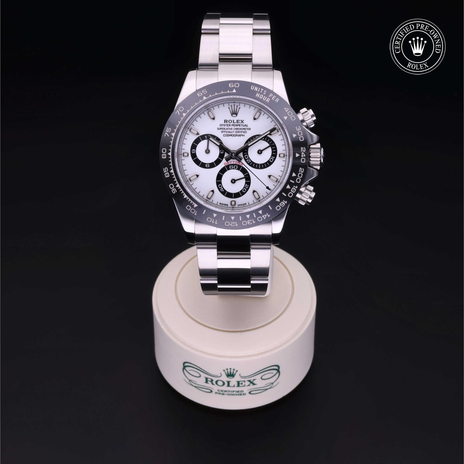 Rolex Certified Pre-owned Daytona M116500LN-0001 front on black background