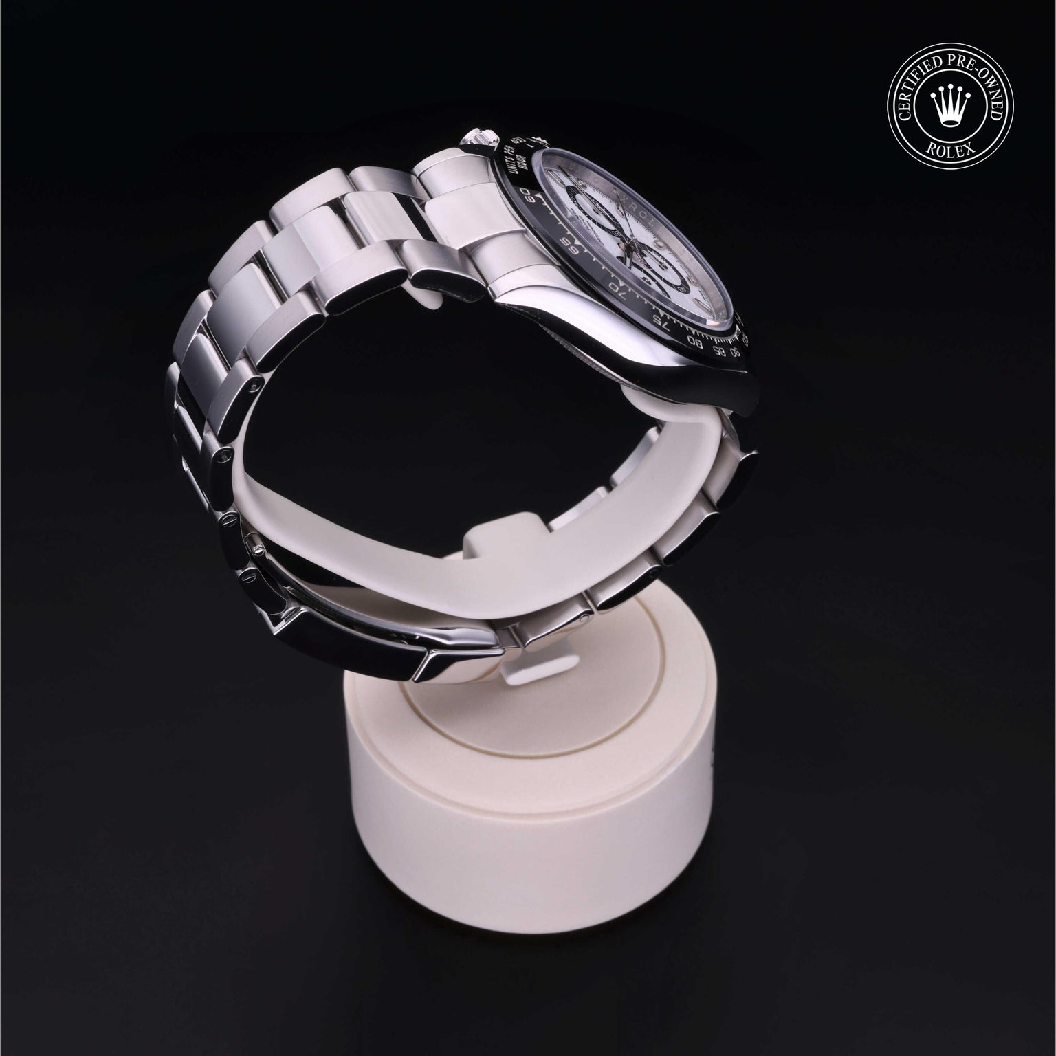 Rolex Certified Pre-owned Daytona M116500LN-0001 front on black background