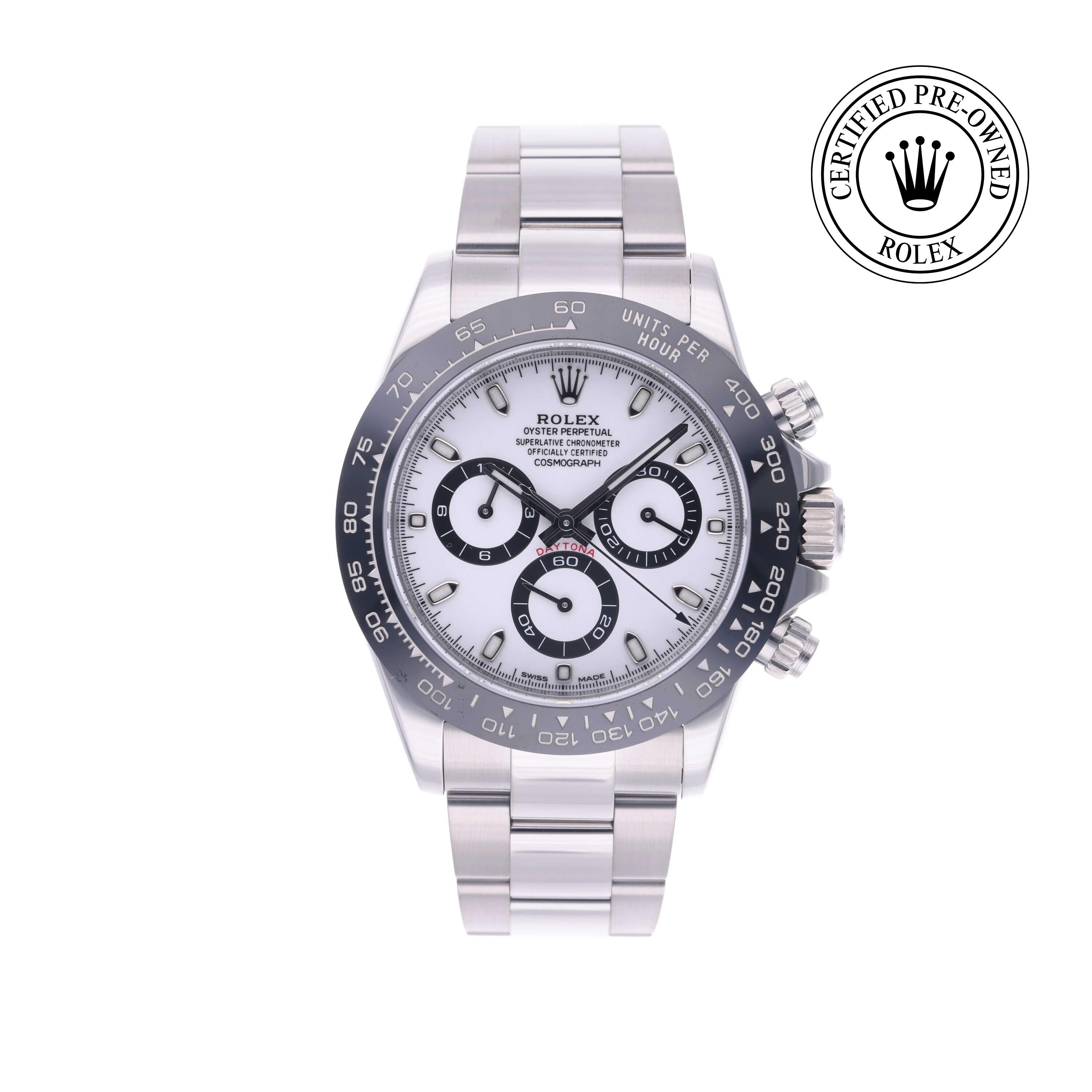 Rolex Certified Pre-owned Daytona M116500LN-0001 front on white background
