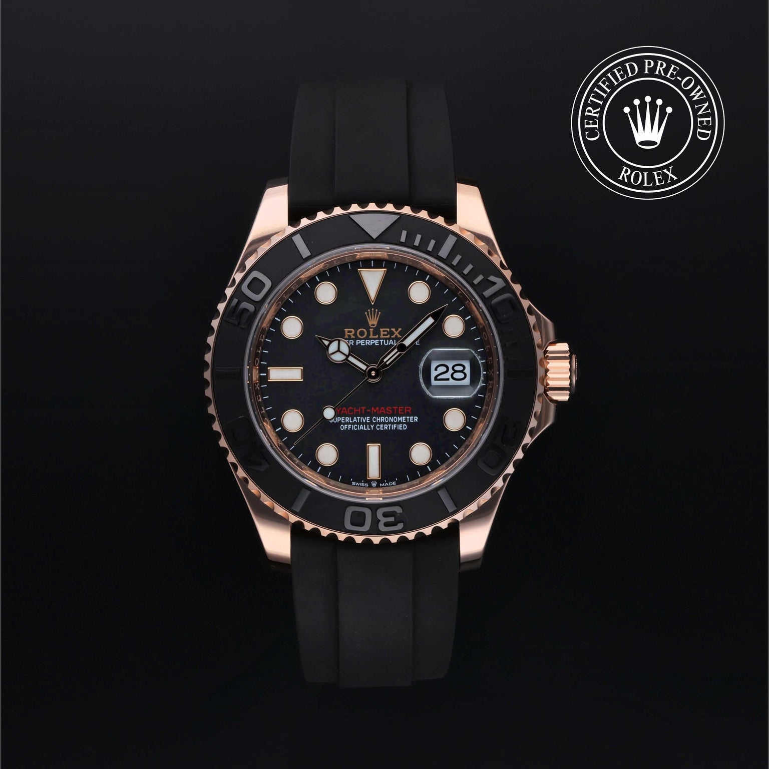 Rolex Certified Pre-owned Yacht-Master M126655-0002 front on black background