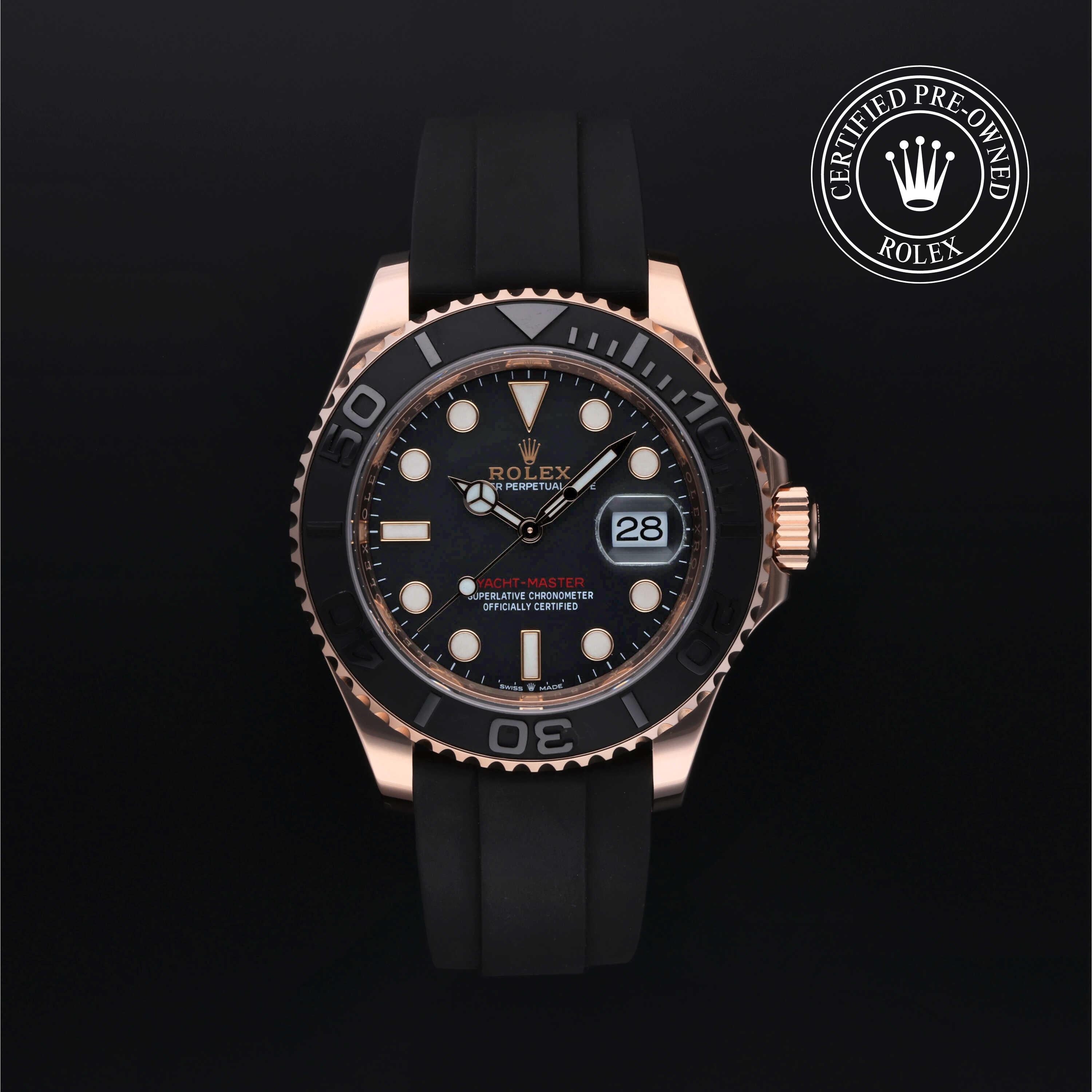 Rolex Certified Pre-owned Yacht-Master M126655-0002 front on black background