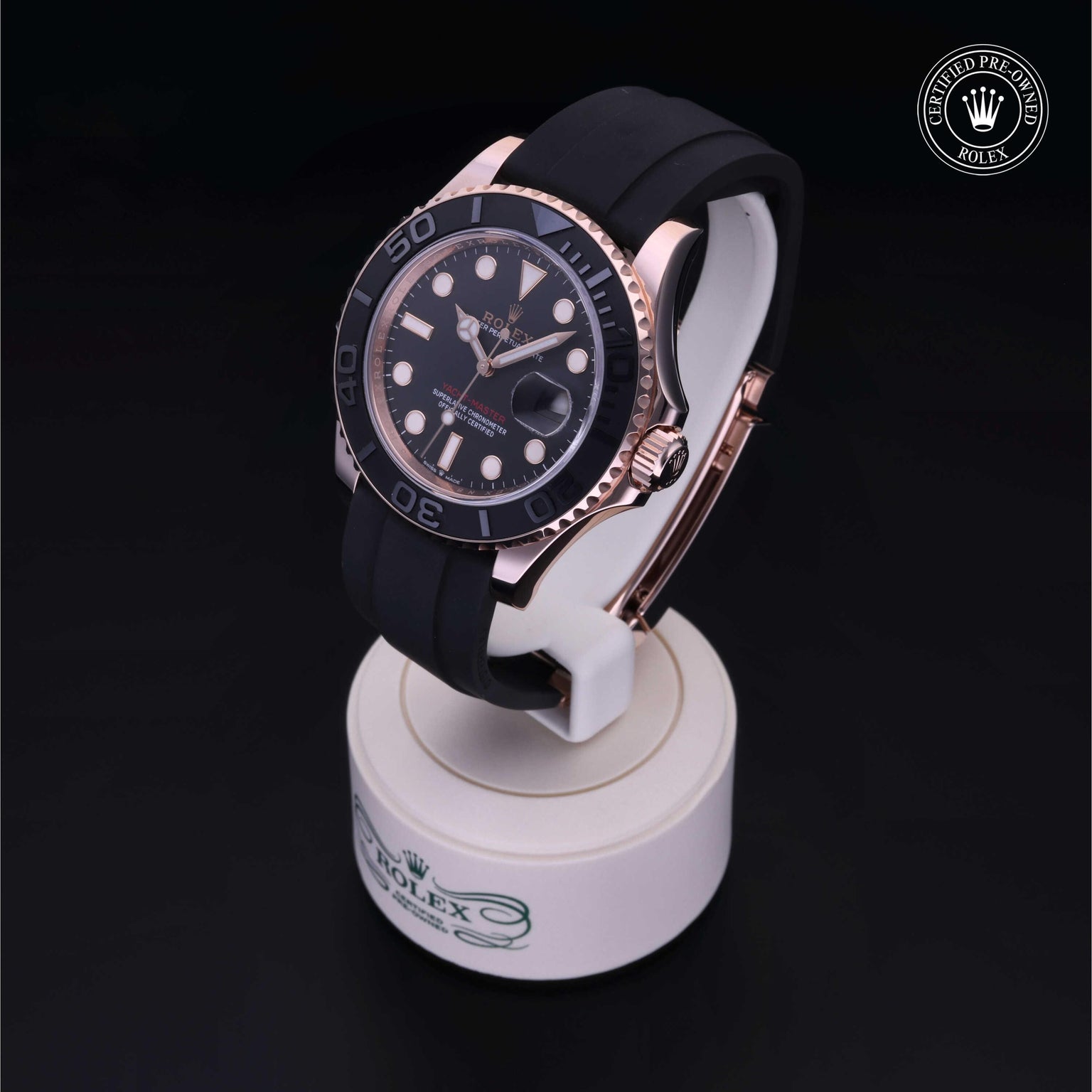 Rolex Certified Pre-owned Yacht-Master M126655-0002 front on black background