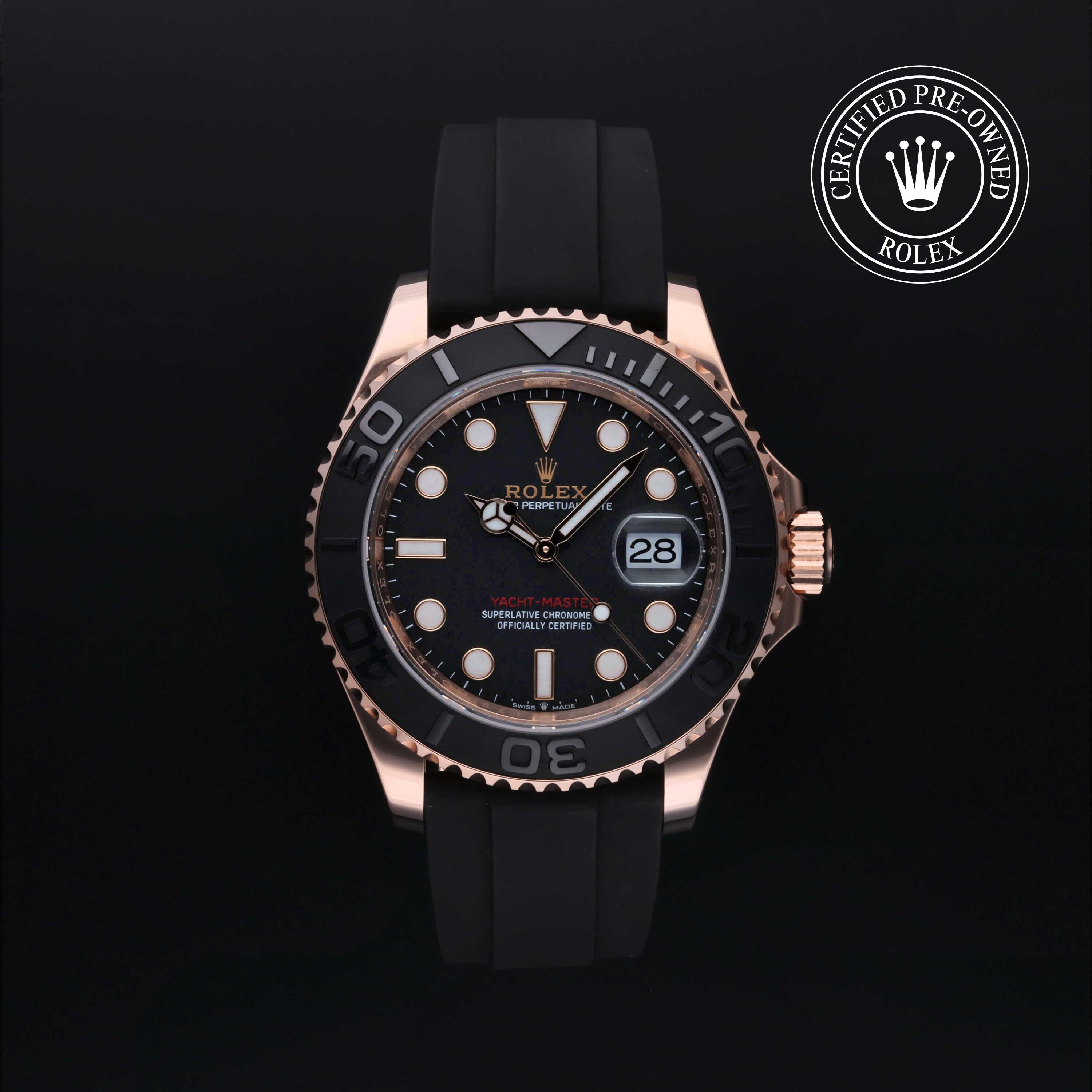 Rolex Certified Pre-owned Yacht-Master M126655-0002 front on black background