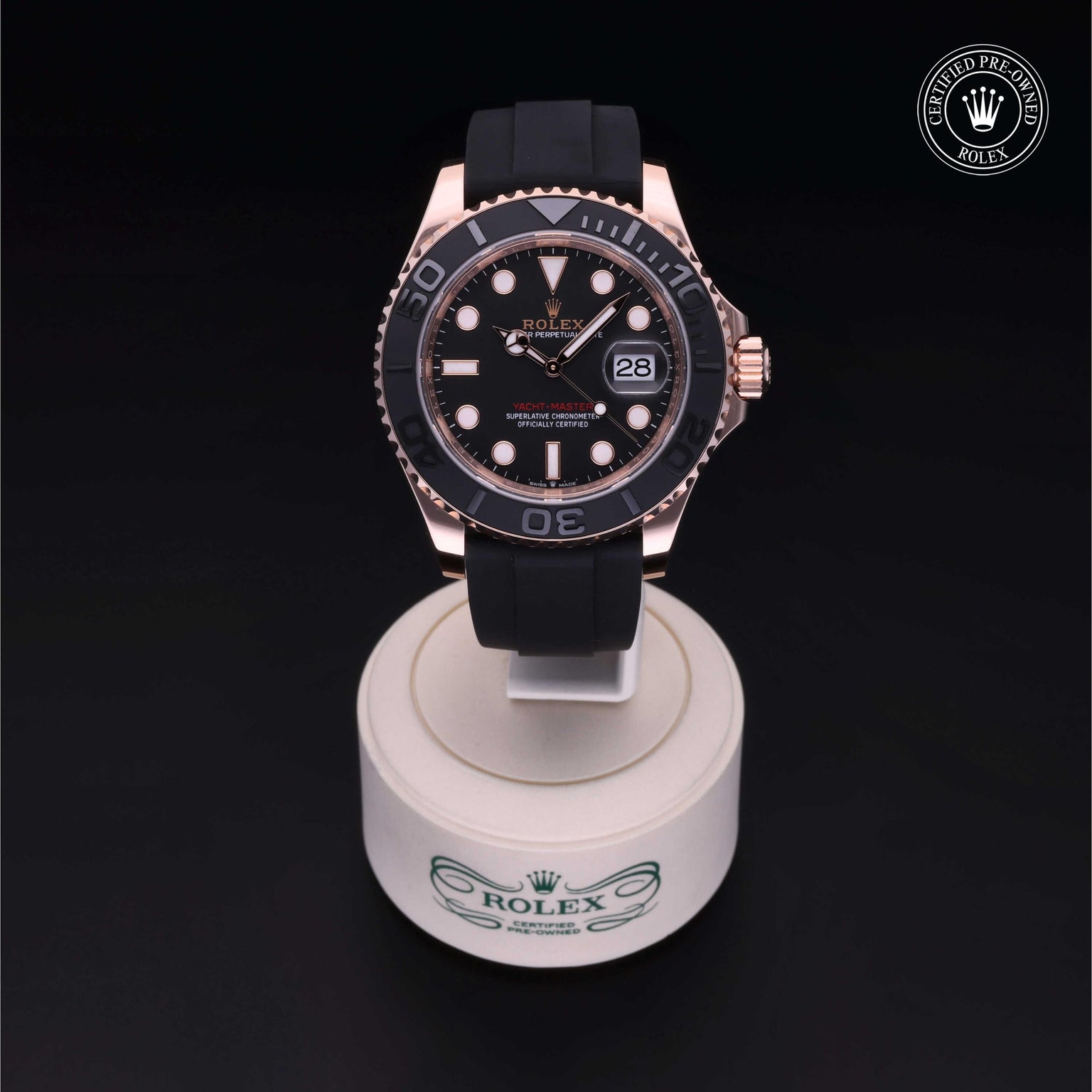 Rolex Certified Pre-owned Yacht-Master M126655-0002 front on black background