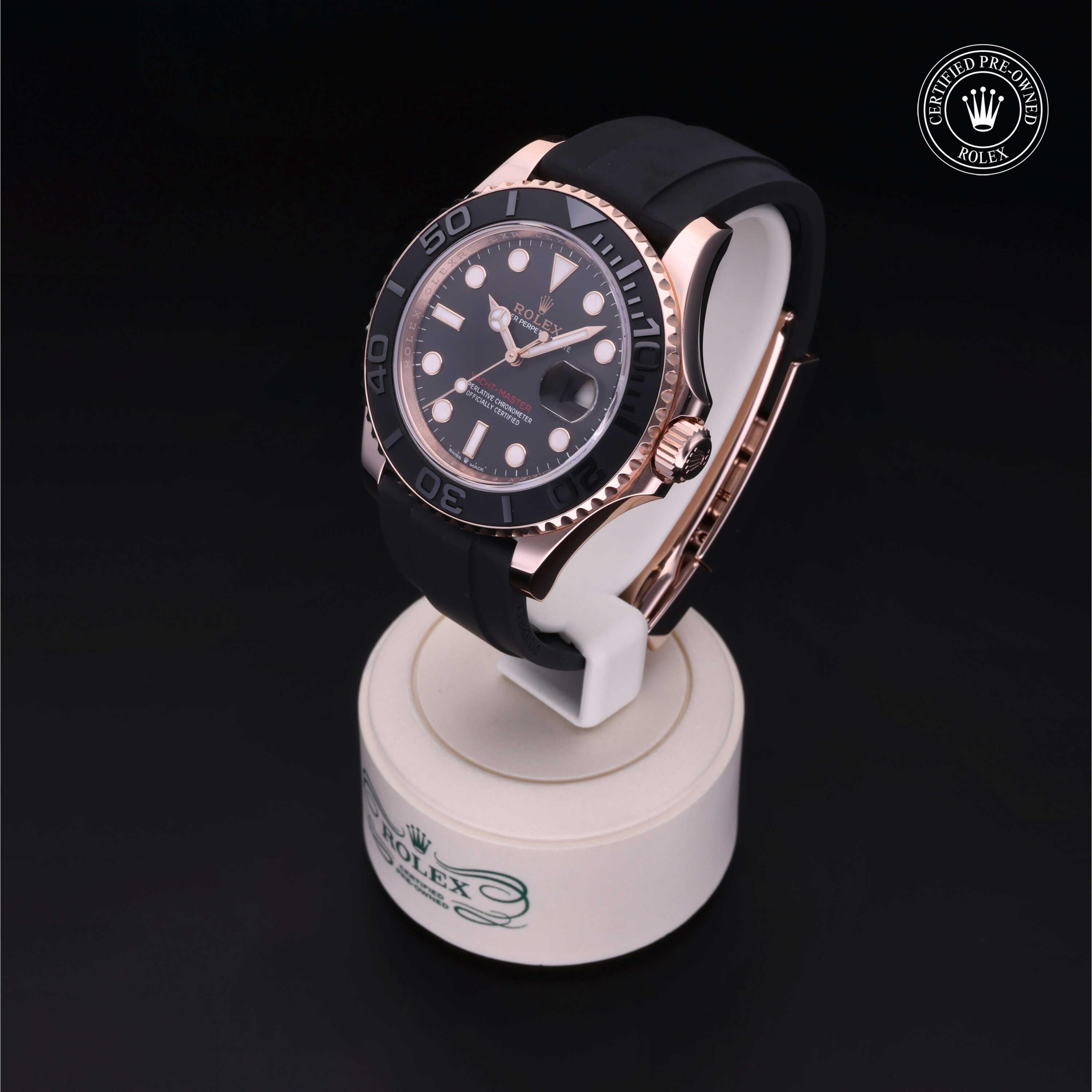 Rolex Certified Pre-owned Yacht-Master M126655-0002 front on black background