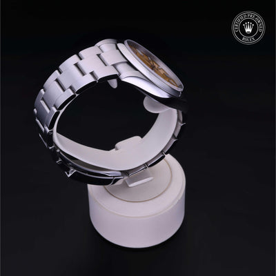 Rolex Certified Pre-owned Oyster Perpetual M124300-0004 front on black background