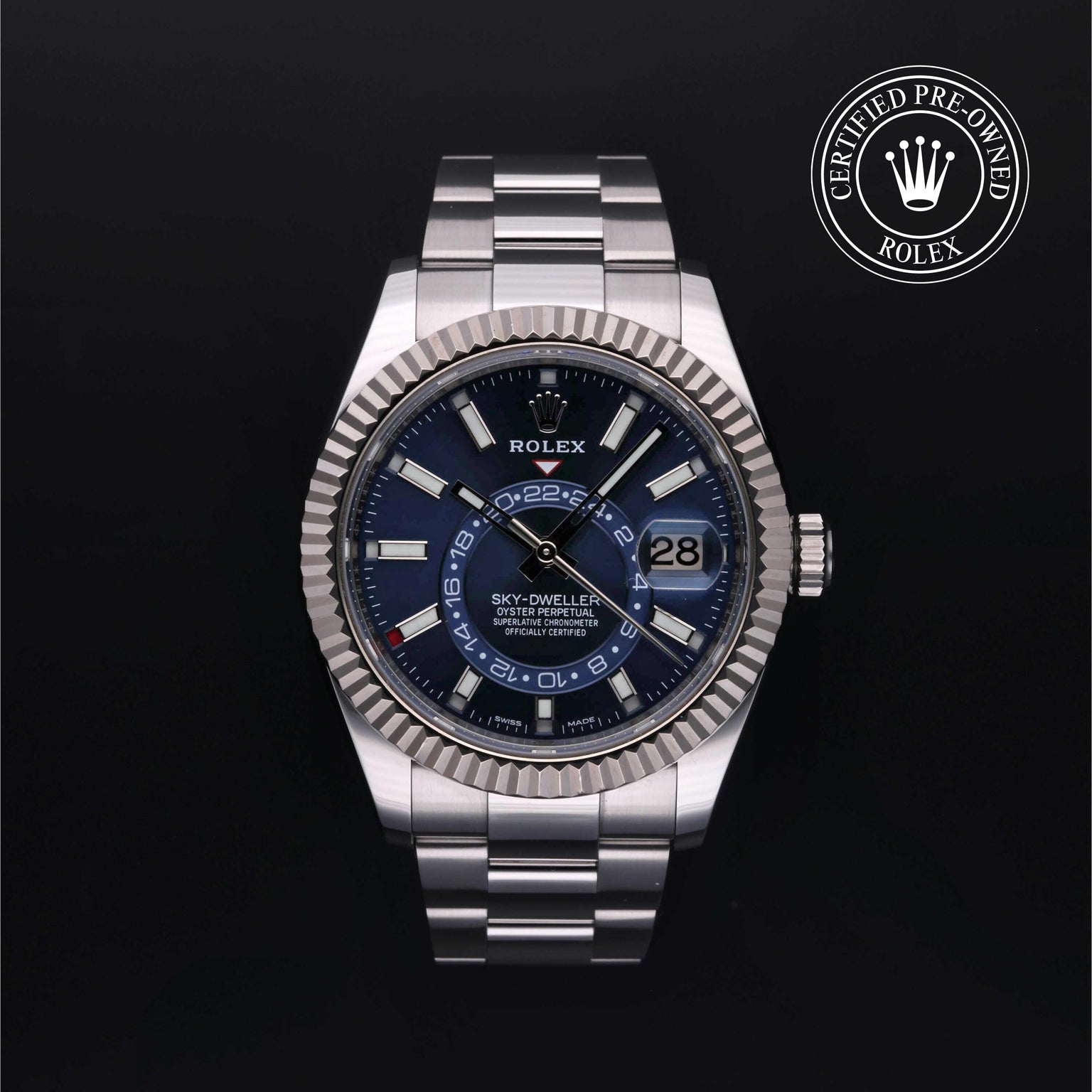 Rolex CPO Sky-Dweller M326934 front on white background