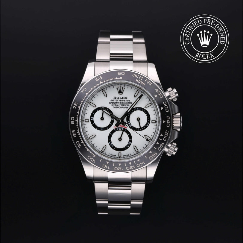 Rolex Certified Pre-owned Daytona M126500LN-0001 front on black background