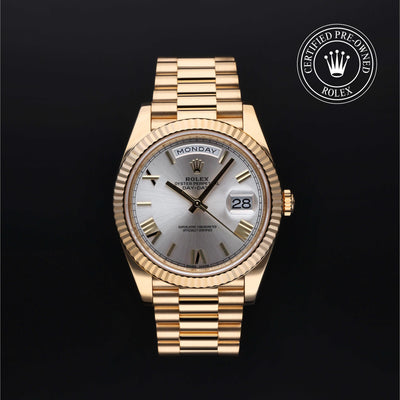 Rolex Certified Pre-owned Day-date M228238-0002 front on black background