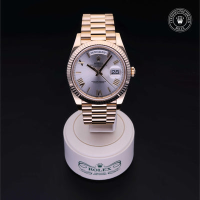 Rolex Certified Pre-owned Day-date M228238-0002 front on black background
