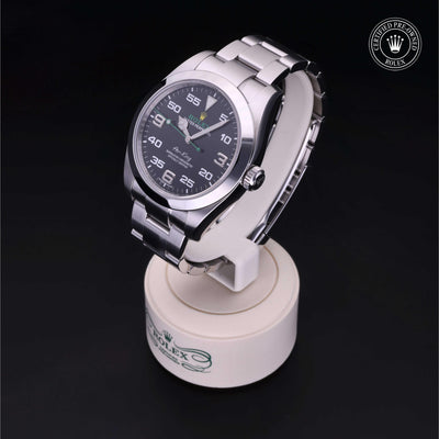 Rolex Certified Pre-owned Air-King M116900-0001 front on black background