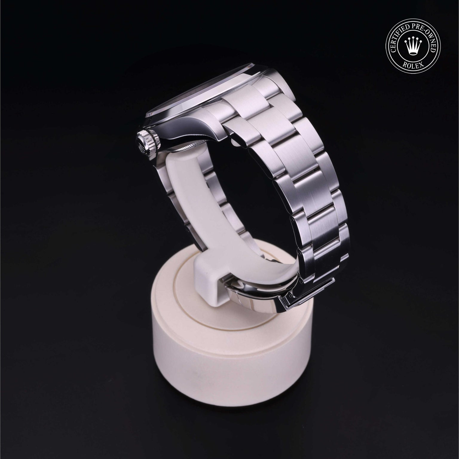 Rolex Certified Pre-owned Air-King M116900-0001 front on black background