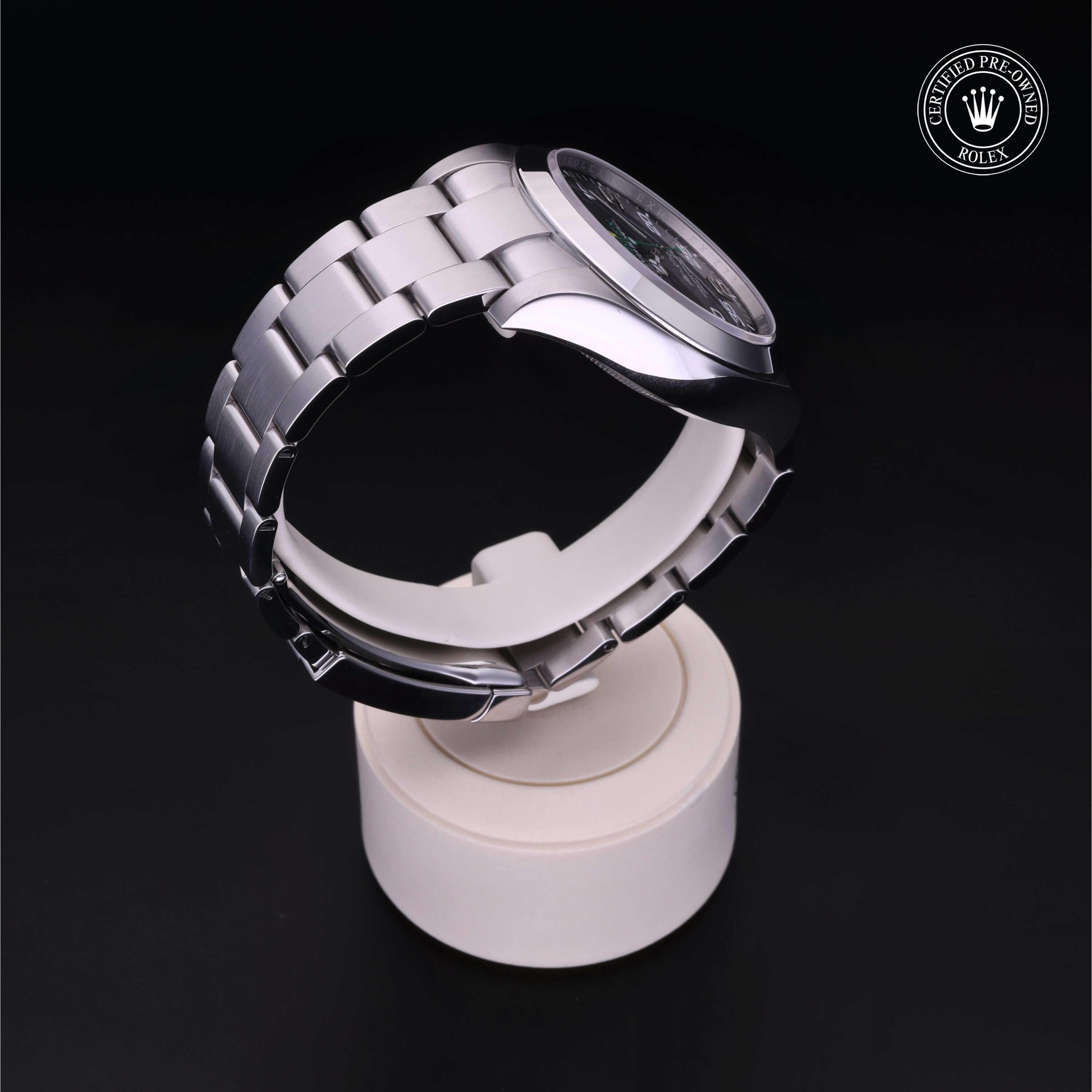 Rolex Certified Pre-owned Air-King M116900-0001 front on black background