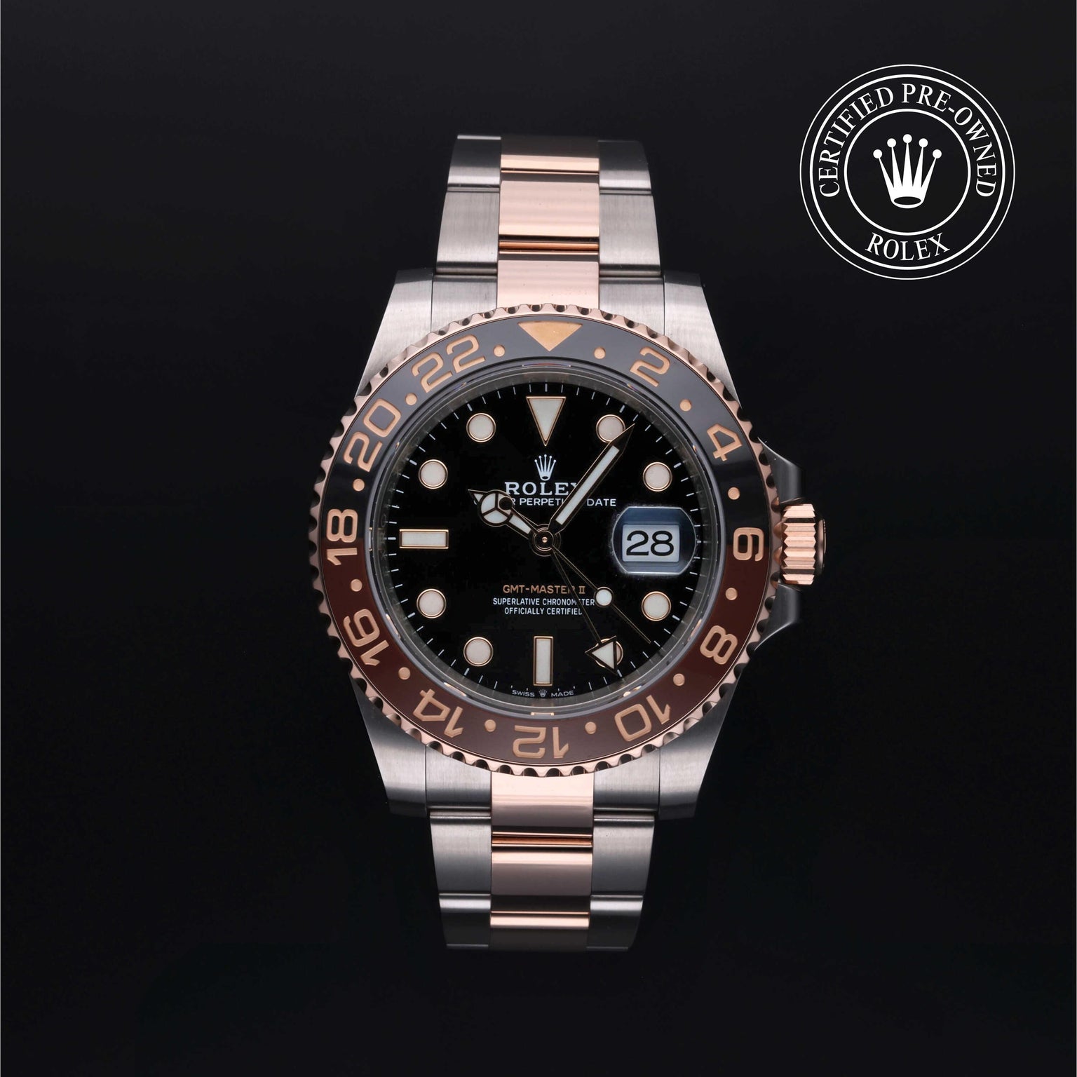 Rolex Certified Pre-owned GMT M126711CHNR-0002 front on black background