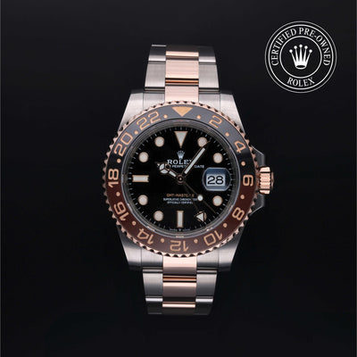 Rolex Certified Pre-owned GMT M126711CHNR-0002 front on black background