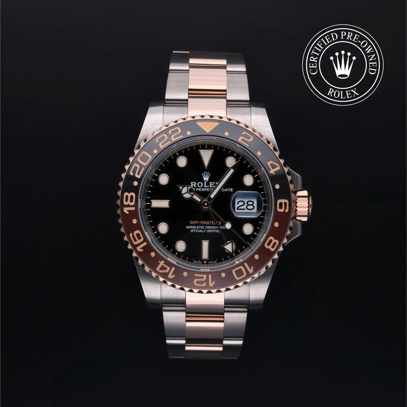 Rolex Certified Pre-owned GMT M126711CHNR-0002 front on black background