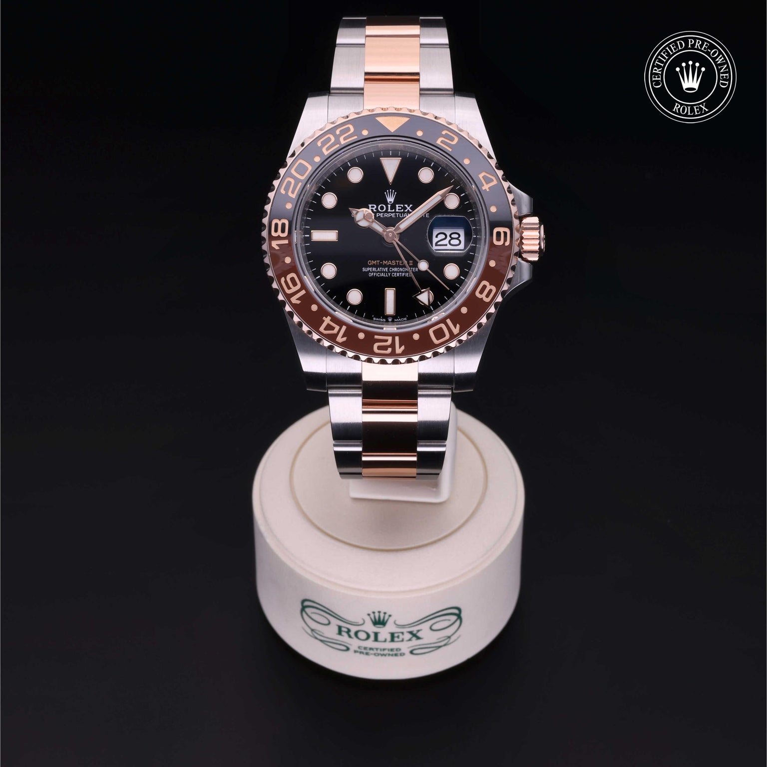 Rolex Certified Pre-owned GMT M126711CHNR-0002 front on black background