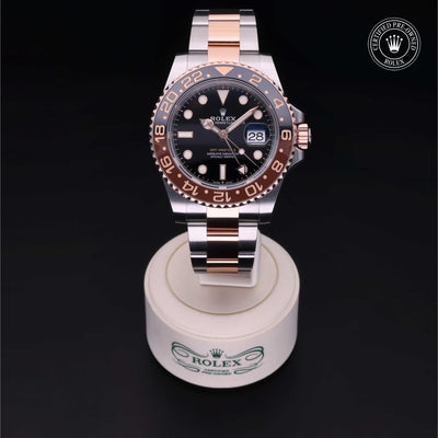 Rolex Certified Pre-owned GMT M126711CHNR-0002 front on black background