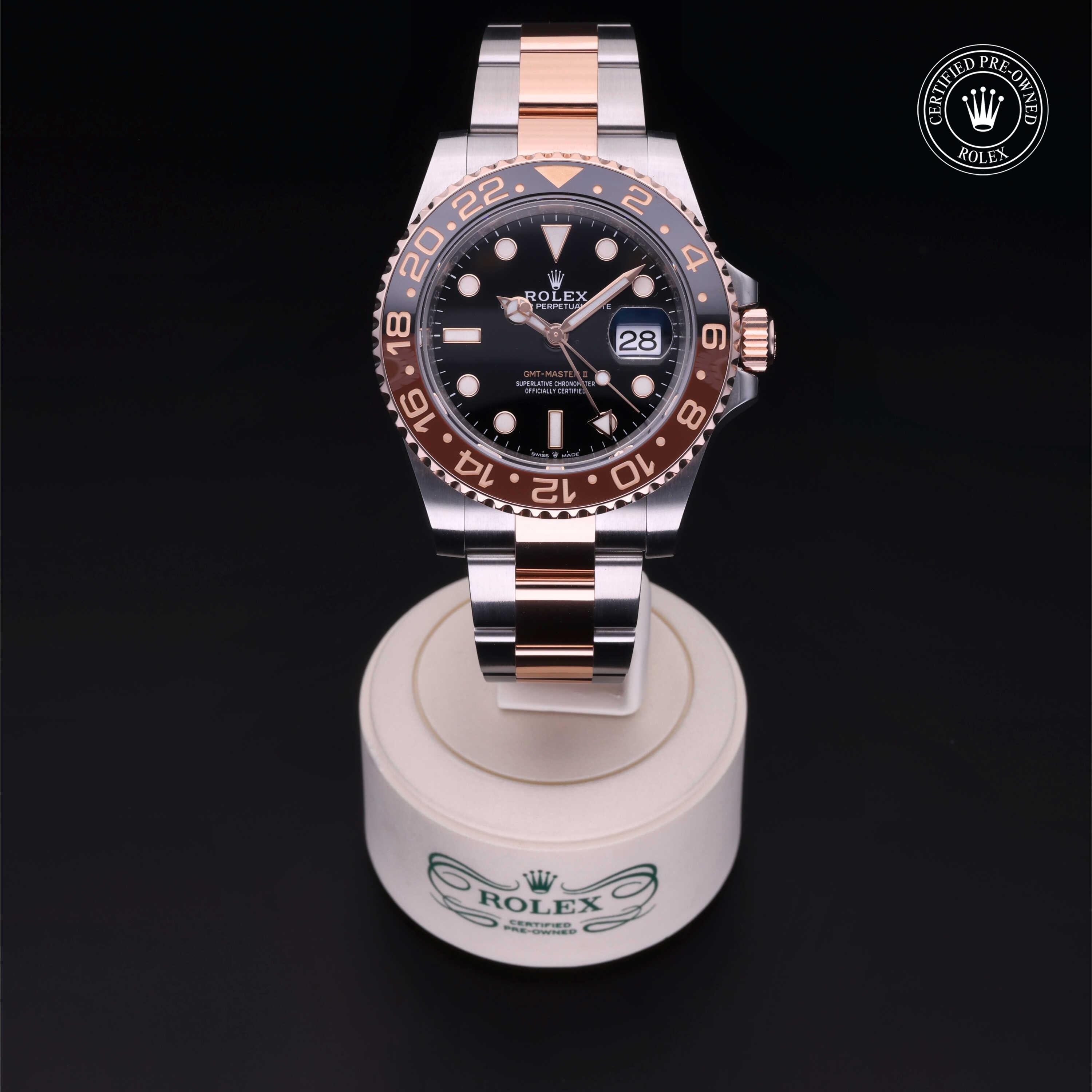 Rolex Certified Pre-owned GMT M126711CHNR-0002 front on black background