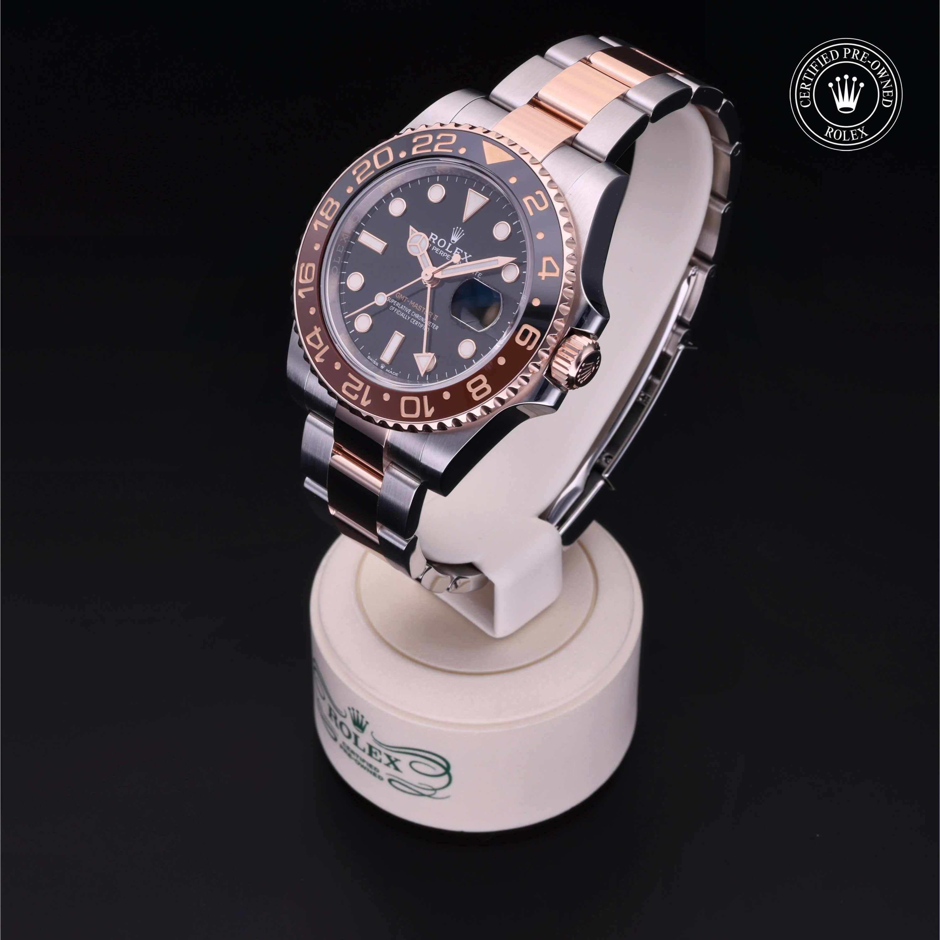 Rolex Certified Pre-owned GMT M126711CHNR-0002 front on black background