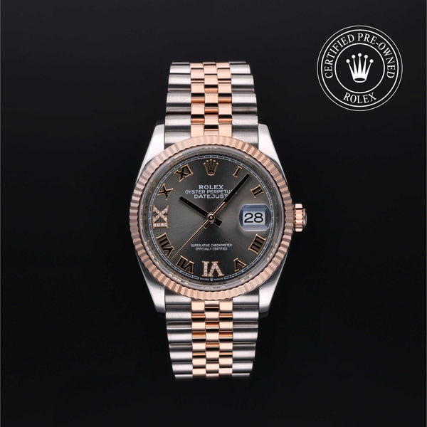 Rolex Certified Pre-owned Datejust M126231-0023 front on black background