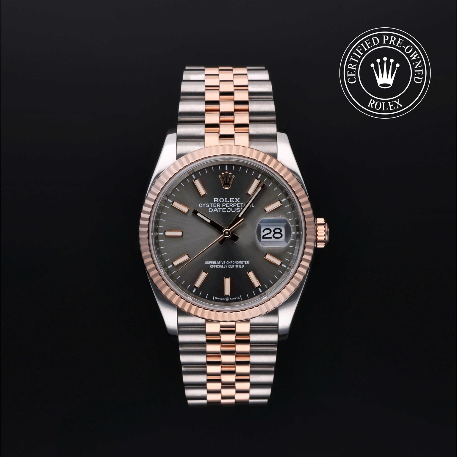 Rolex Certified Pre-owned Datejust M126231-0013 front on black background