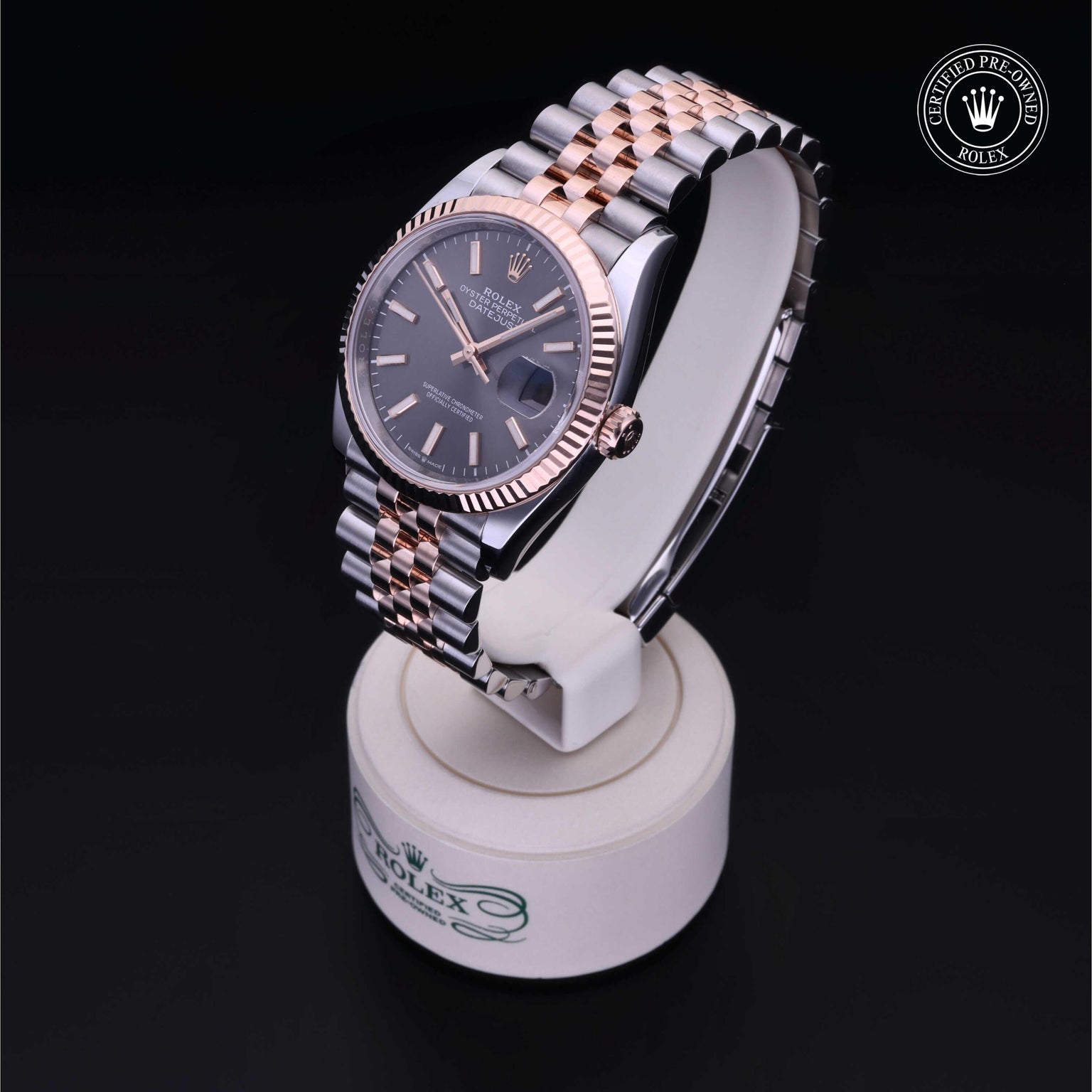 Rolex Certified Pre-owned Datejust M126231-0013 front on black background