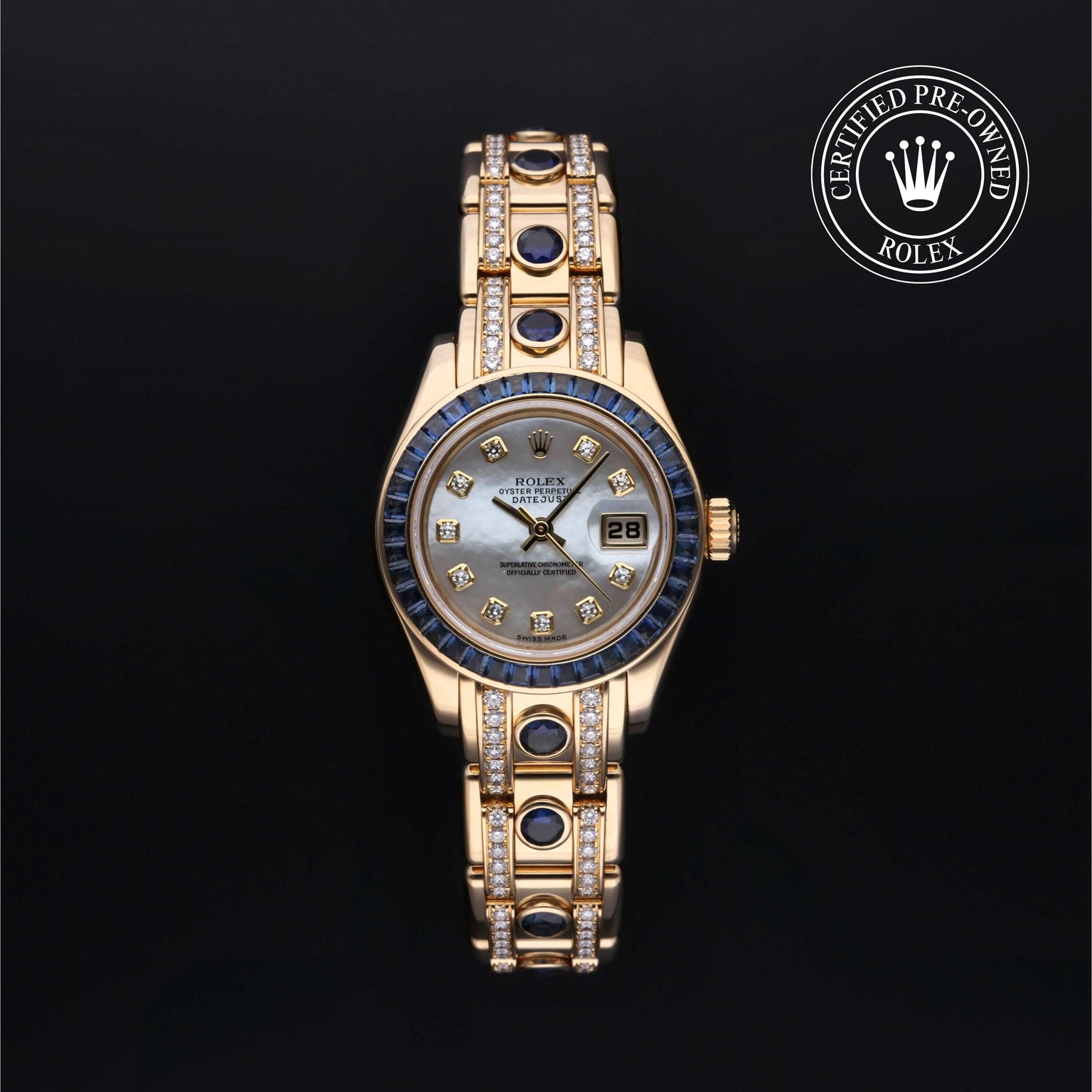 Rolex Certified Pre-owned Pearlmaster M80308SA-0003 front on black background