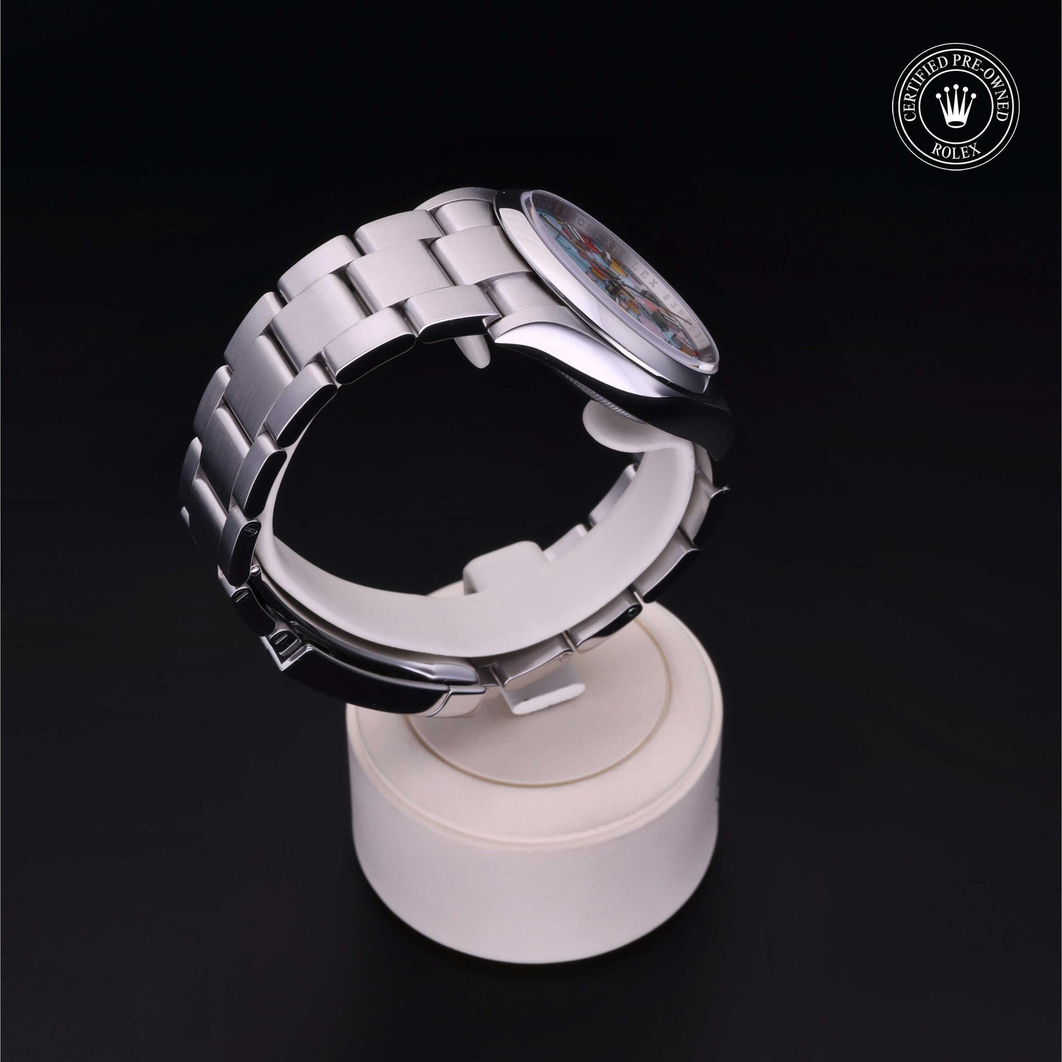 Rolex Certified Pre-owned Oyster Perpetual M126000-0002 front on black background