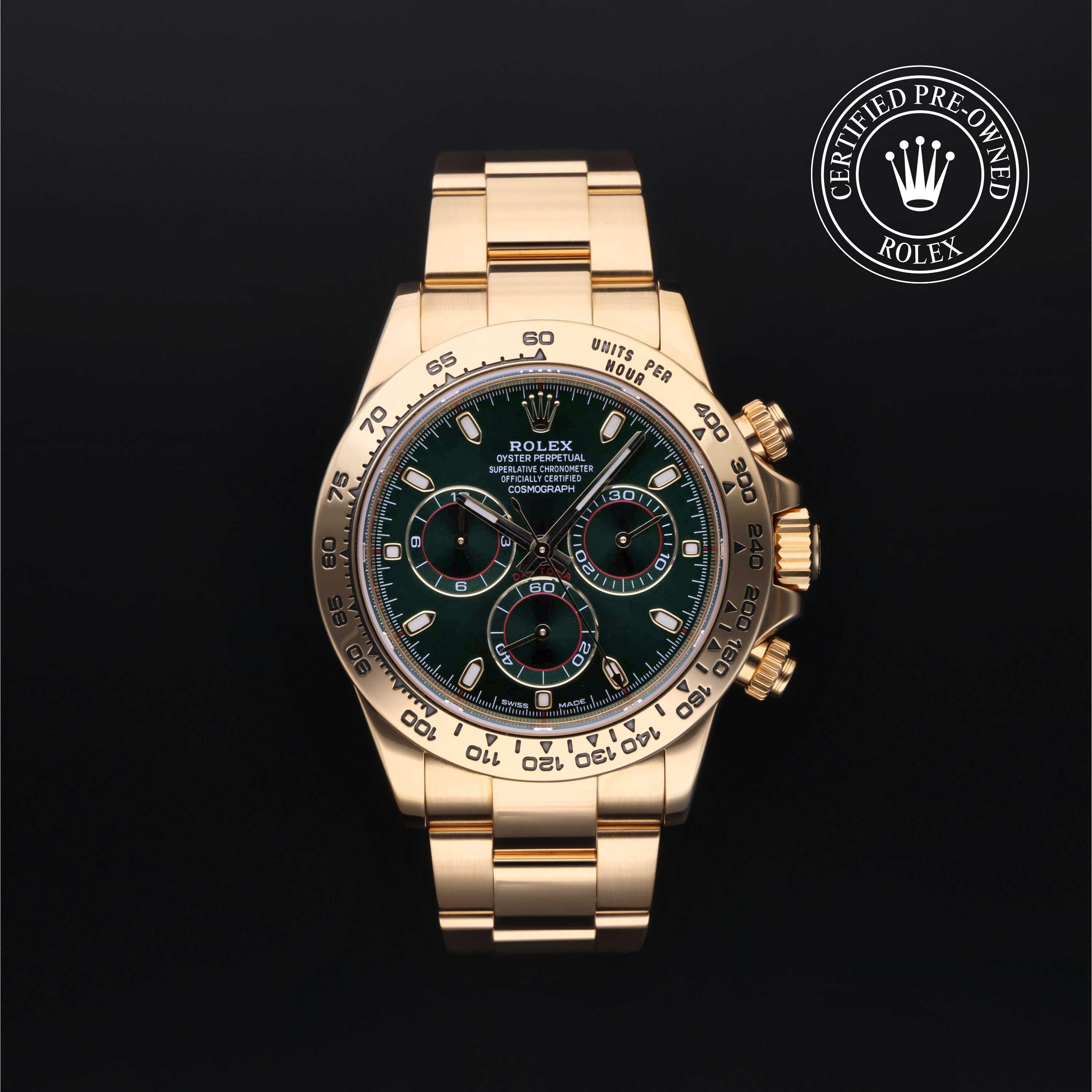 Rolex Certified Pre-owned Daytona M116508-0013 front on black background