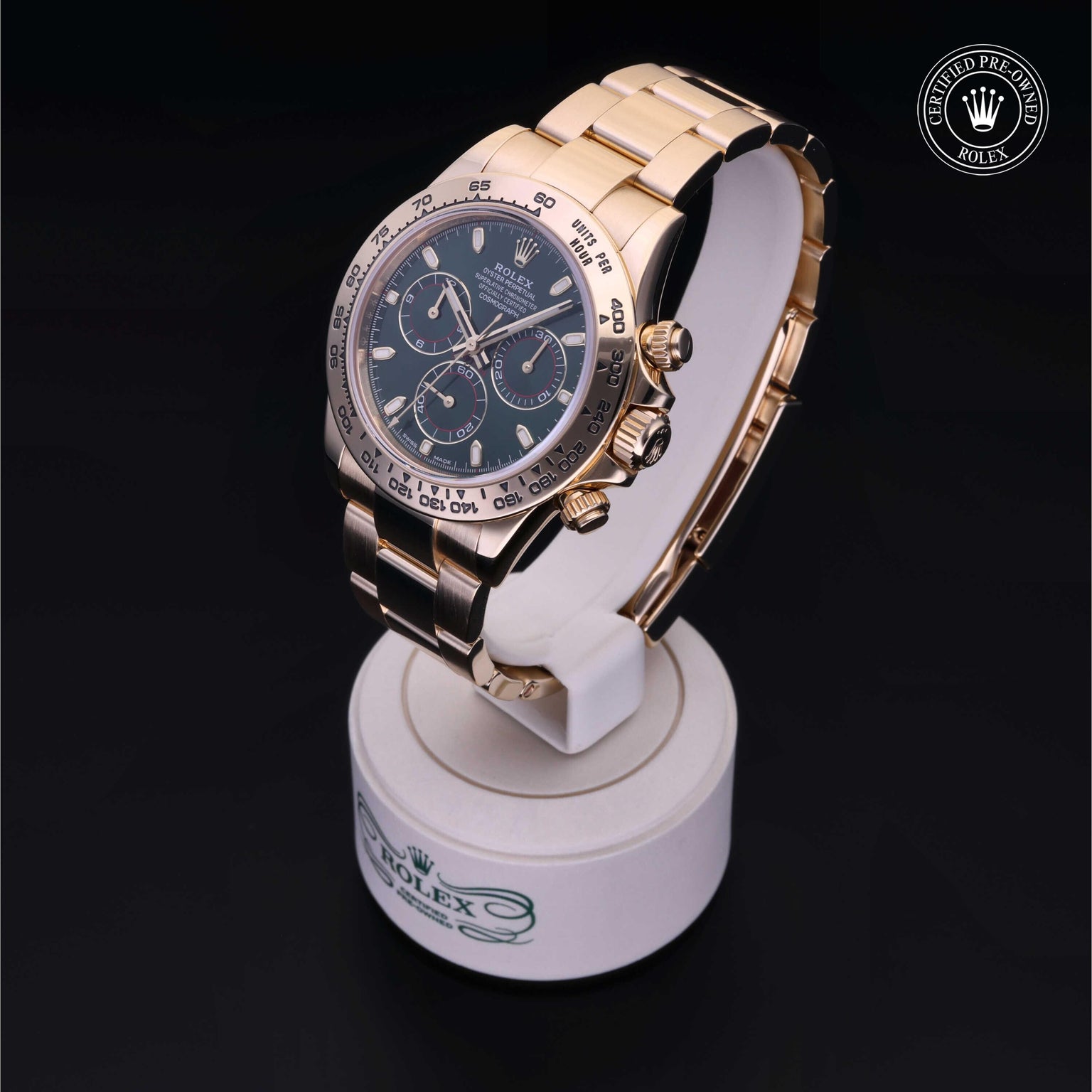 Rolex Certified Pre-owned Daytona M116508-0013 front on black background