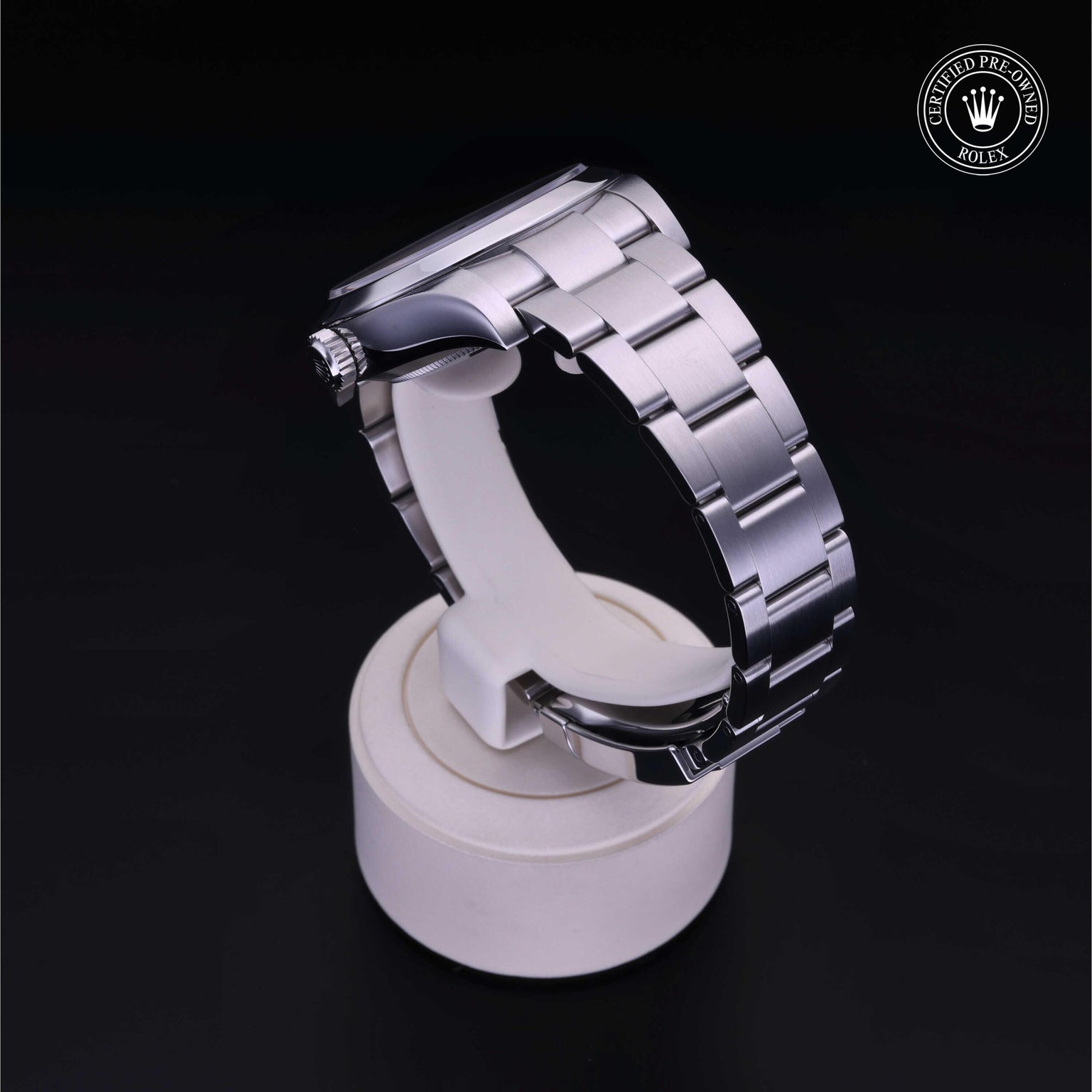 Rolex Certified Pre-owned Air-King M116900-0001 front on black background