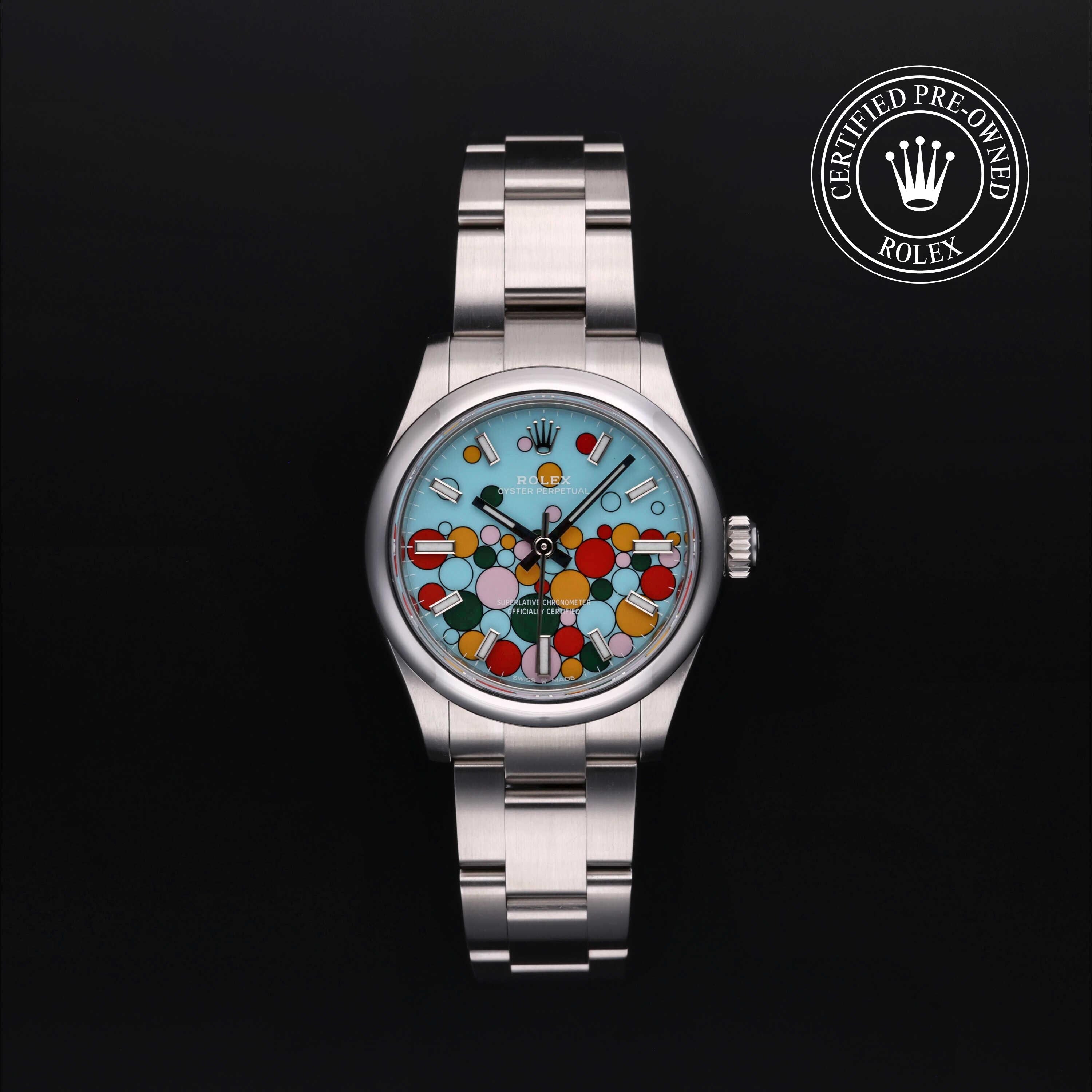 Rolex Certified Pre-owned Oyster Perpetual M277200-0010 front on black background