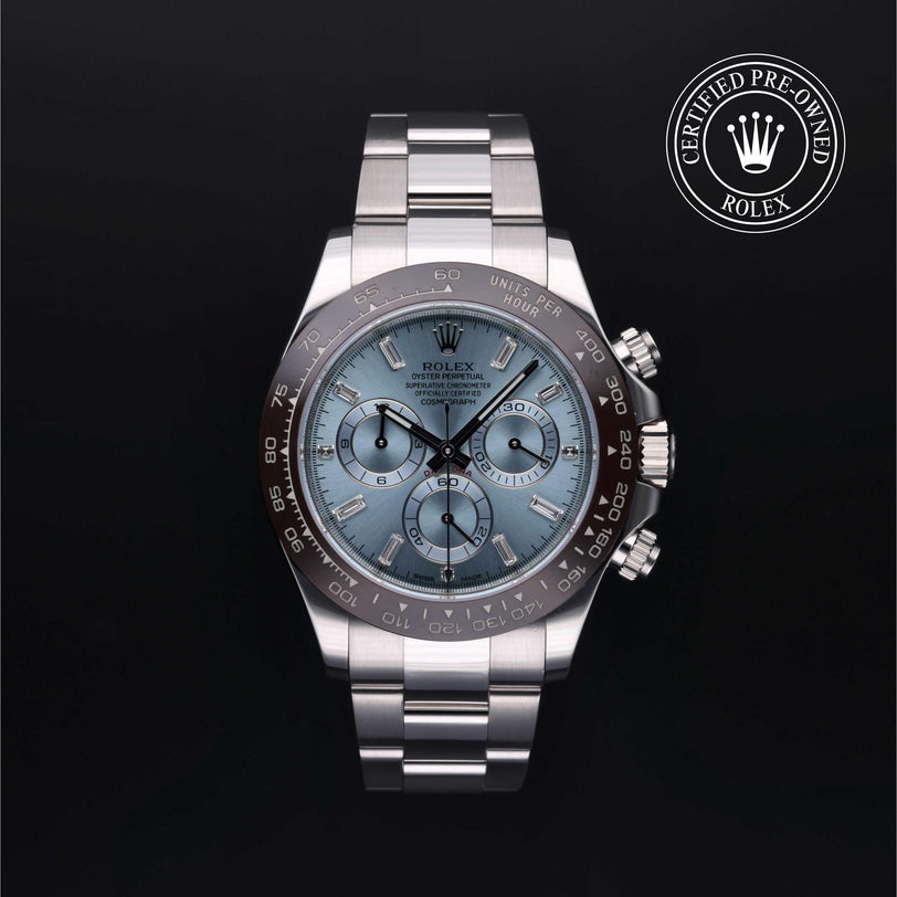 Rolex Certified Pre-owned Daytona M116506-0002 front on black background