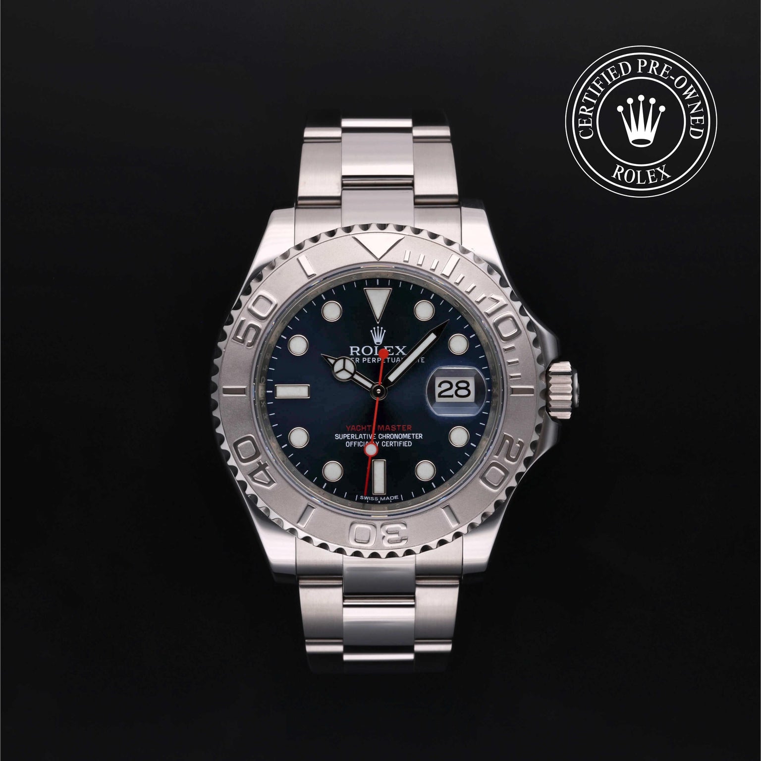 Rolex Certified Pre-owned Yacht-Master M116622-0001 front on black background