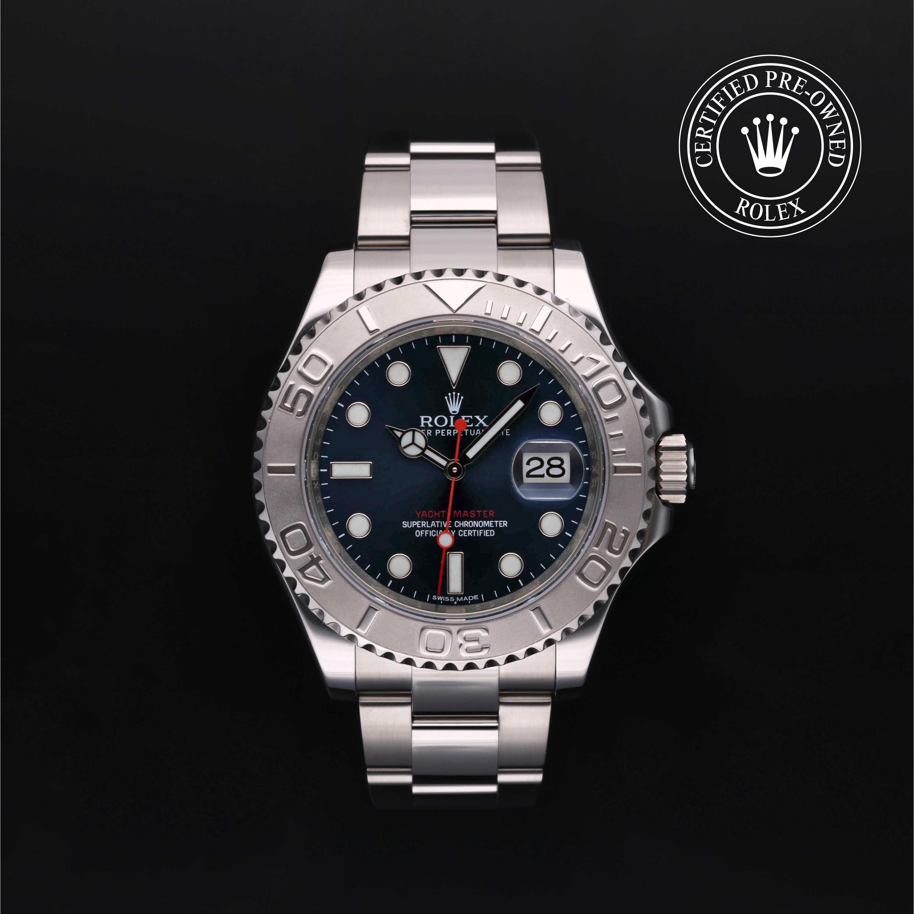 Rolex Certified Pre-owned Yacht-Master M116622-0001 front on black background